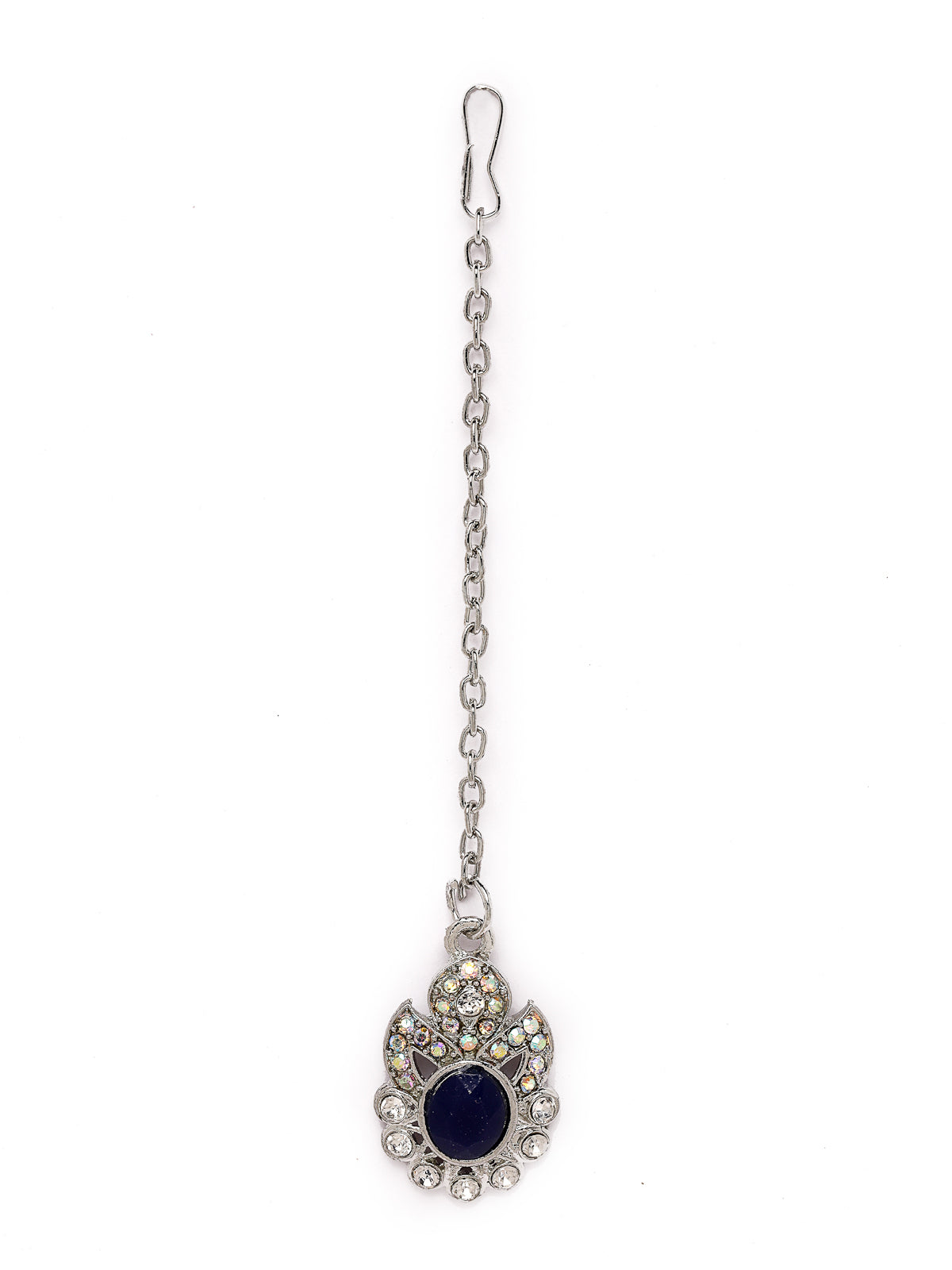 Sukkhi Fancy Rhodium Plated Blue AD Stone Collar Bone Necklace Set With Earring And Maangtika | Jewellery Set For Women (NS105723)