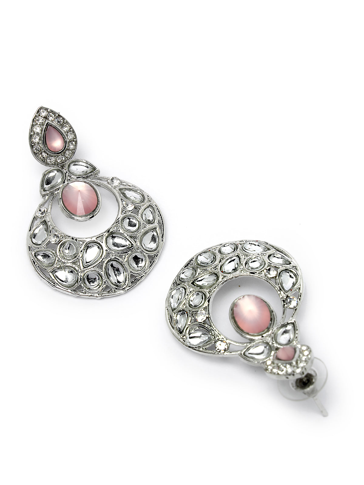 Sukkhi Felicitous Rhodium Plated Pink AD Stone Collar Bone Necklace Set With Earring And Maangtika | Jewellery Set For Women (NS105724)