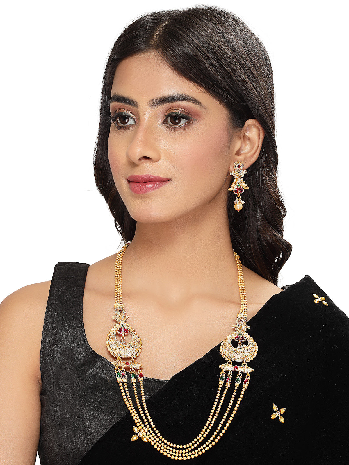 Sukkhi Impressive Gold Plated Rani Haar Long Multistring Necklace Set And Earring | Jewellery Set For Women (NS105725)