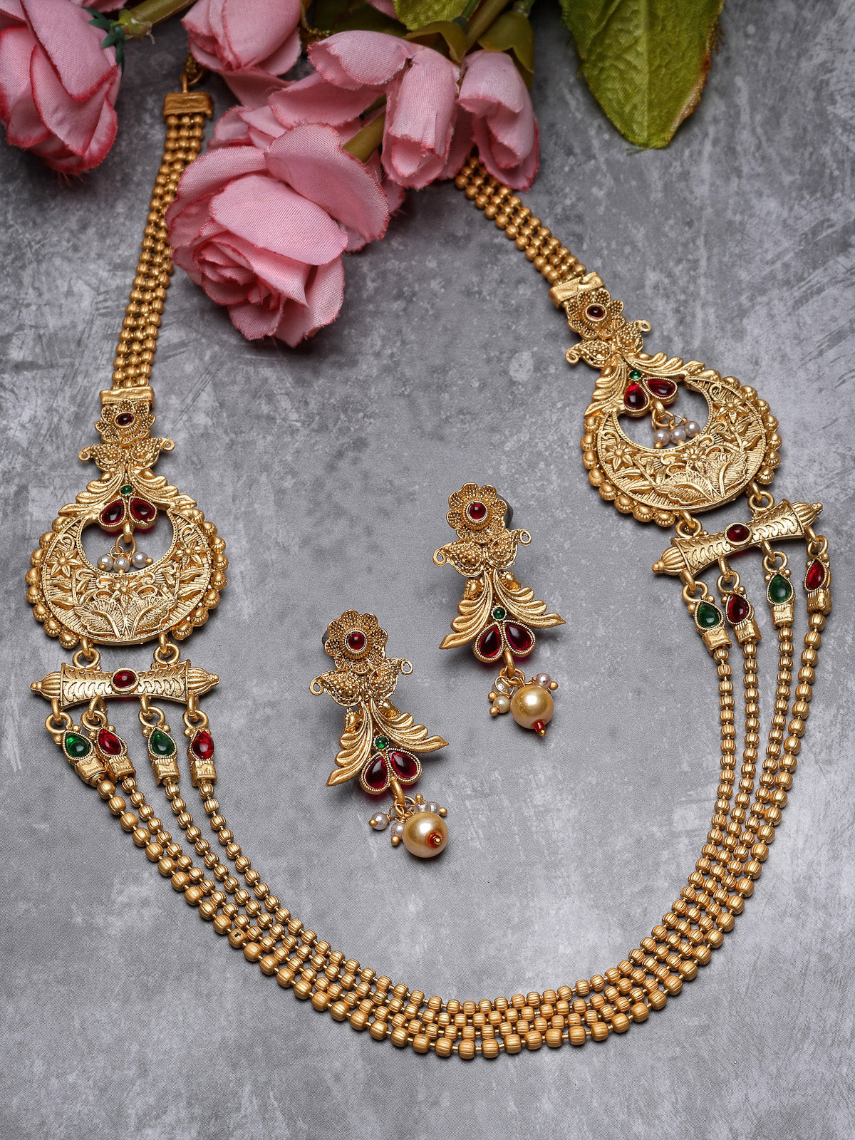 Sukkhi Impressive Gold Plated Rani Haar Long Multistring Necklace Set And Earring | Jewellery Set For Women (NS105725)