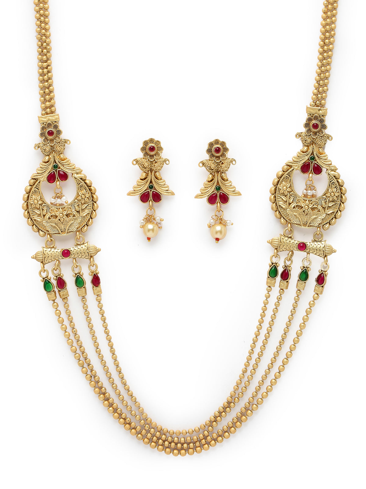 Sukkhi Impressive Gold Plated Rani Haar Long Multistring Necklace Set And Earring | Jewellery Set For Women (NS105725)