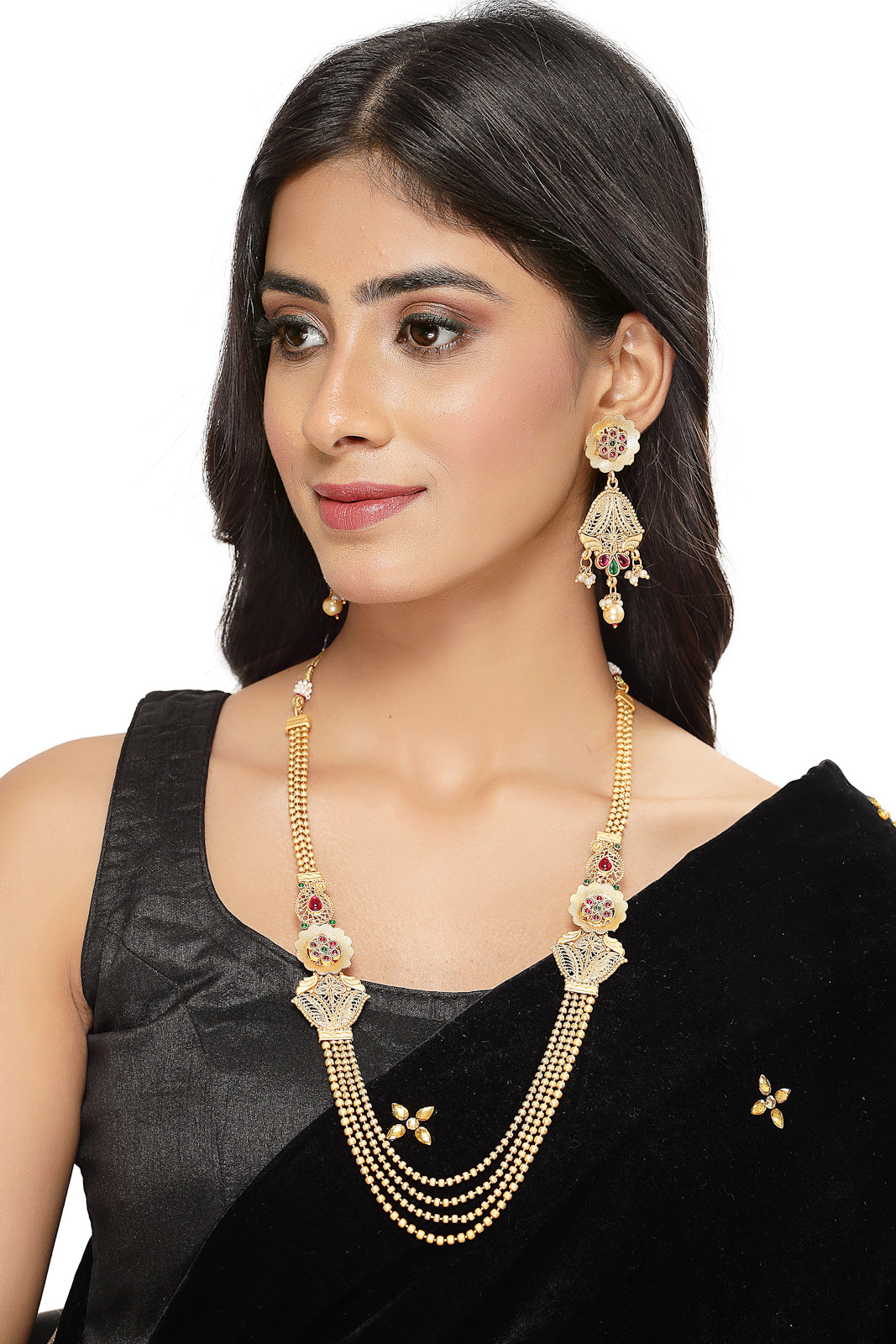 Sukkhi Natural Gold Plated Rani Haar Long Kundan Studded Multistring Necklace Set And Earring | Jewellery Set For Women (NS105728)