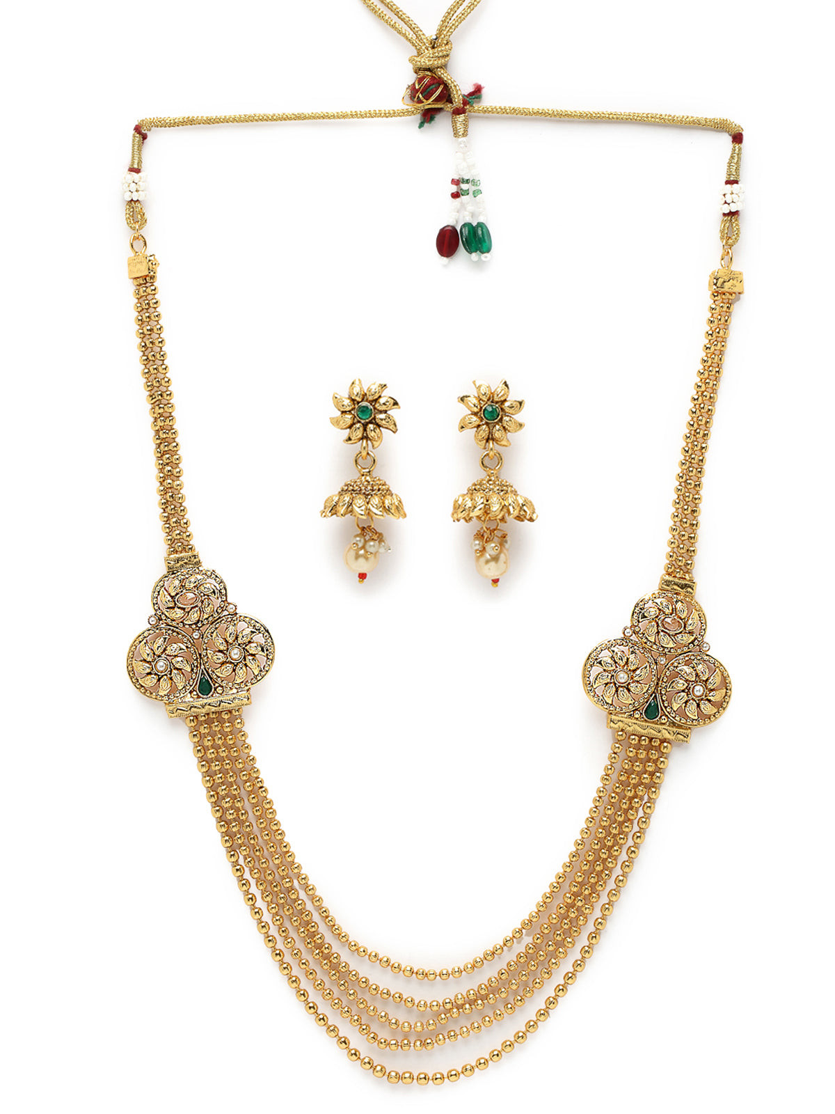Sukkhi Inspiring Gold Plated Golden Rani Haar Long Kundan Studded Multistring Necklace Set And Earring | Jewellery Set For Women (NS105736)