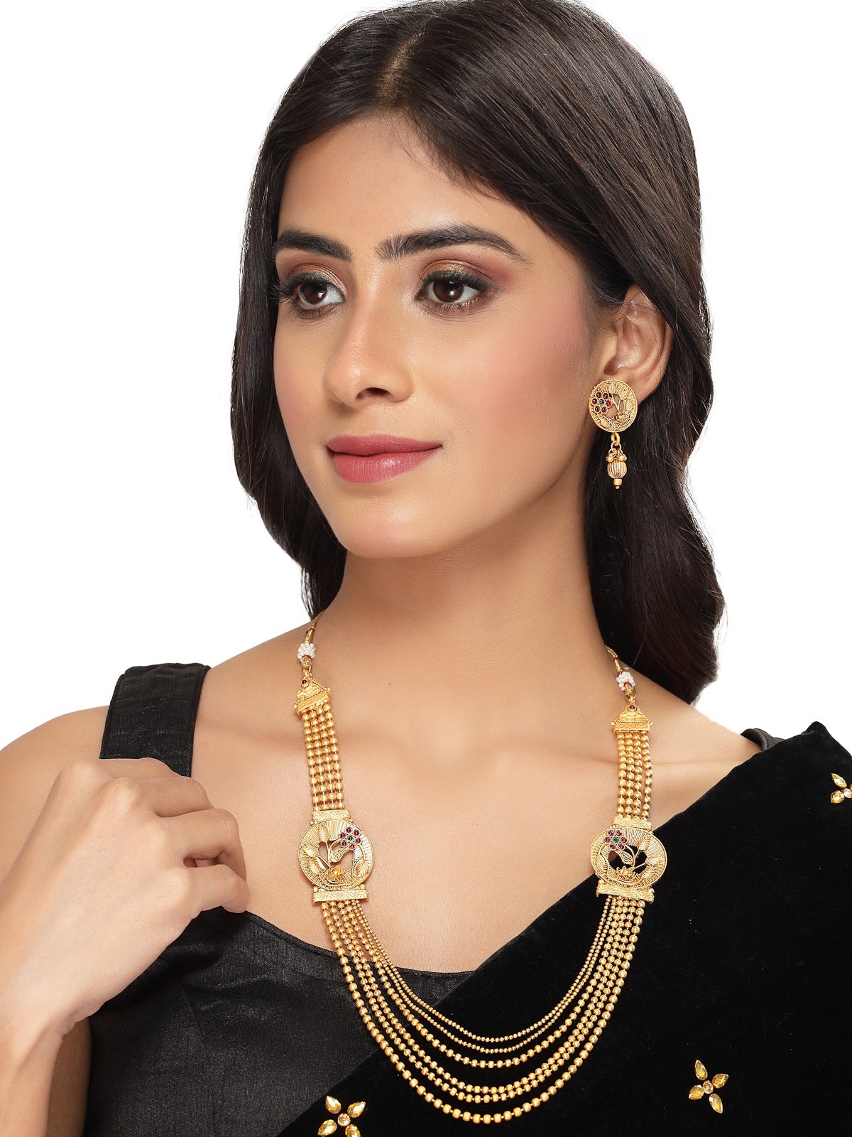 Sukkhi Awesome Gold Plated Golden Rani Haar Long Kundan Studded Multistring Necklace Set And Earring | Jewellery Set For Women (NS105745)