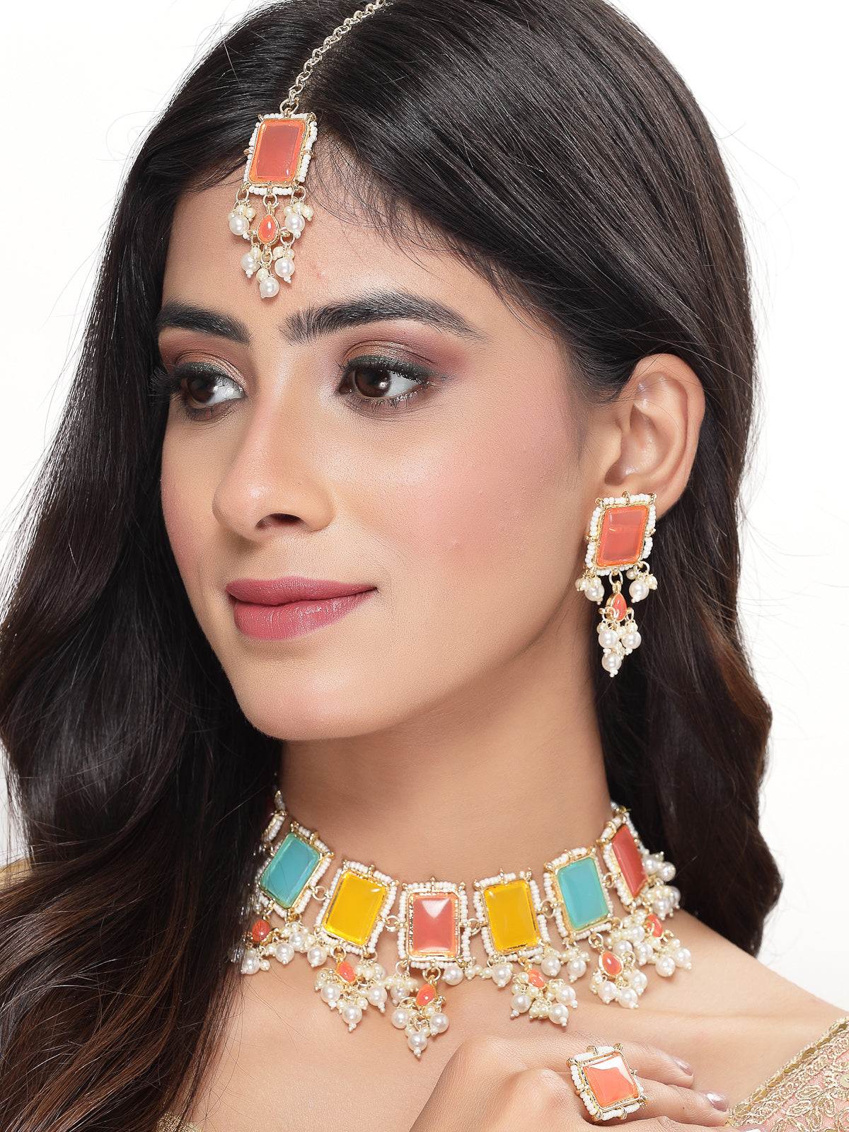 Studio Sukkhi Arresting Gold Plated Multi Beads Choker Necklace Set For Women NS105798