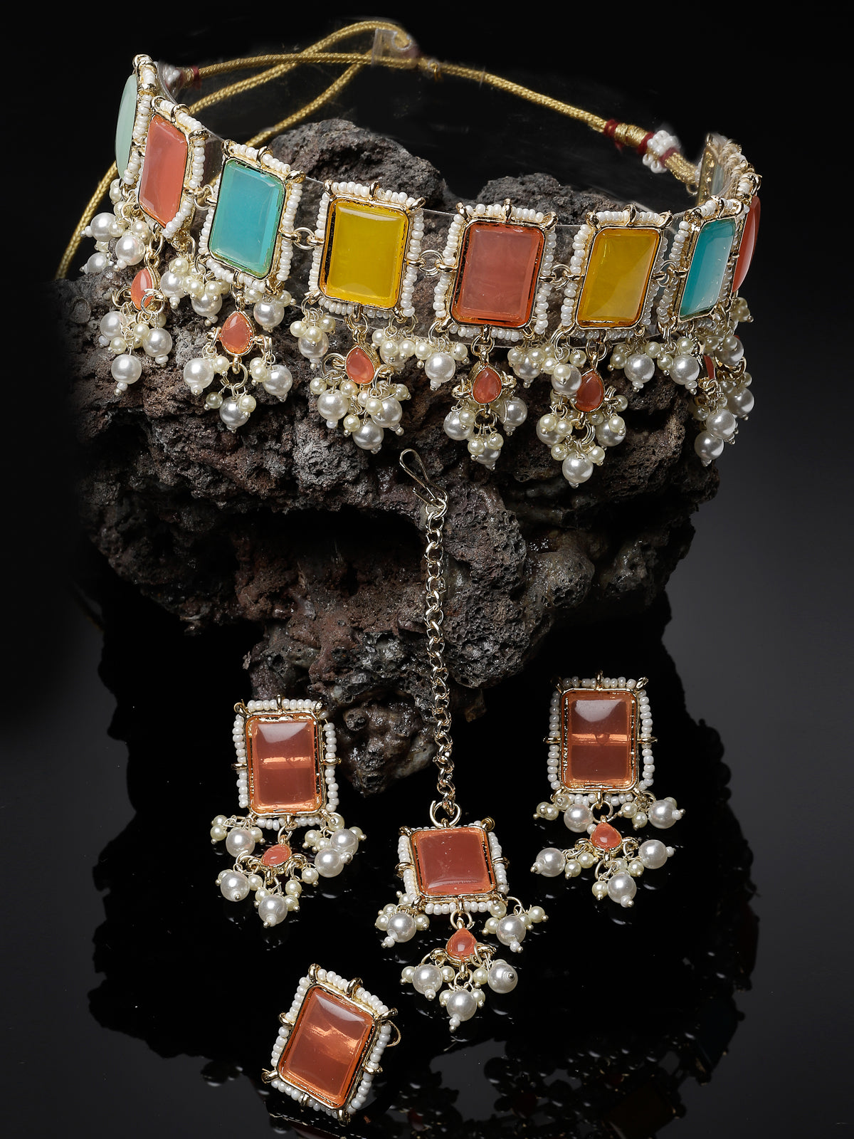 Studio Sukkhi Arresting Gold Plated Multi Beads Choker Necklace Set For Women NS105798