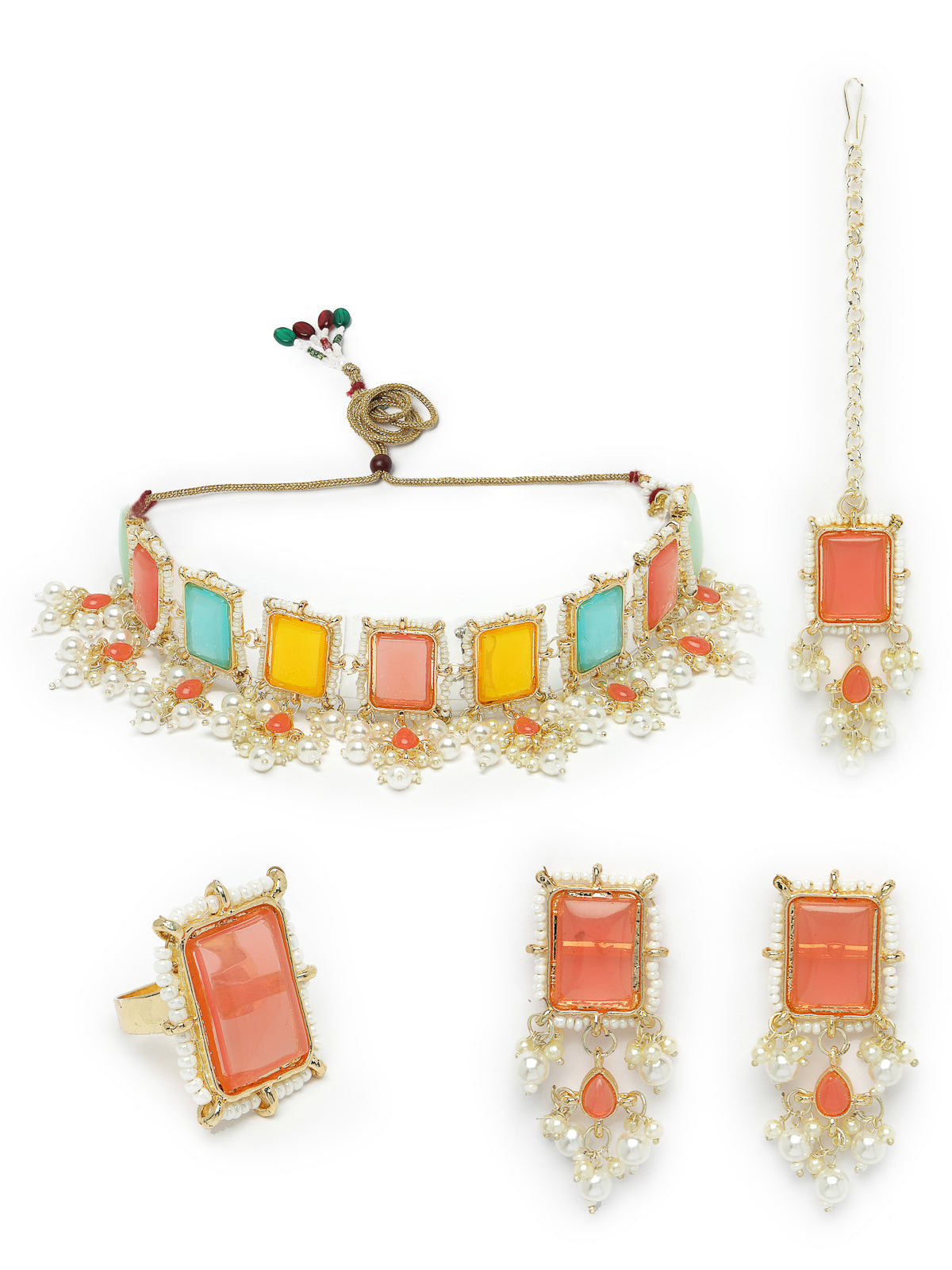 Studio Sukkhi Arresting Gold Plated Multi Beads Choker Necklace Set For Women NS105798