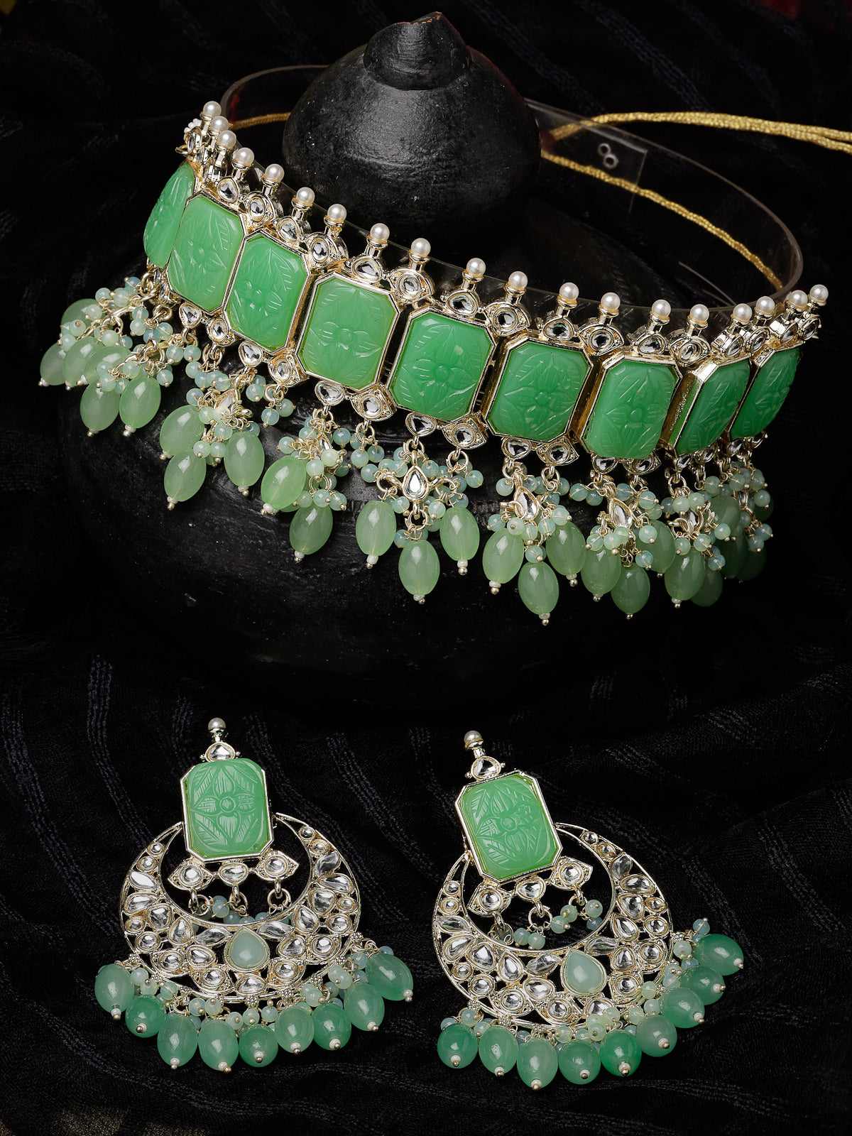 Studio Sukkhi High-fashion Gold Plated Mint Green Beads Choker Necklace Set For Women NS105799
