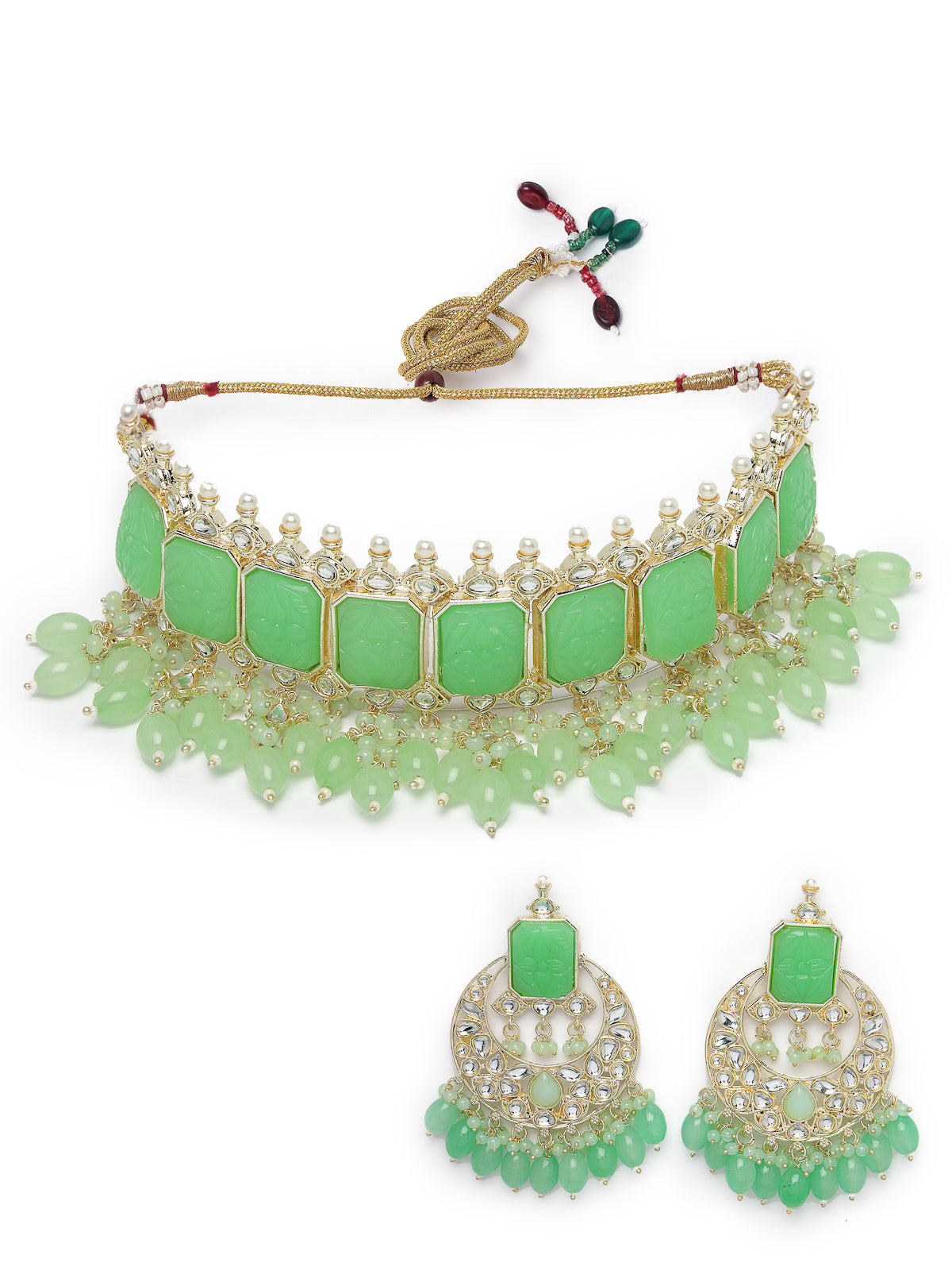 Studio Sukkhi High-fashion Gold Plated Mint Green Beads Choker Necklace Set For Women NS105799