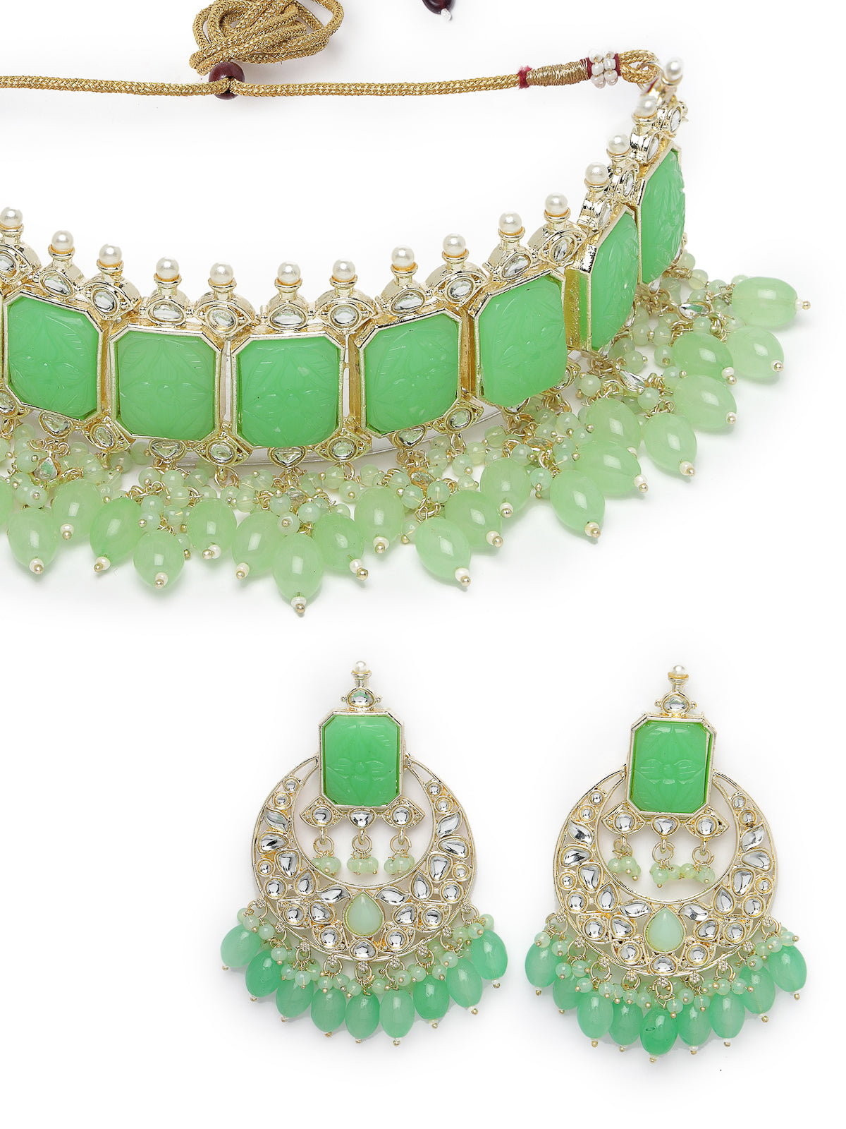Studio Sukkhi High-fashion Gold Plated Mint Green Beads Choker Necklace Set For Women NS105799