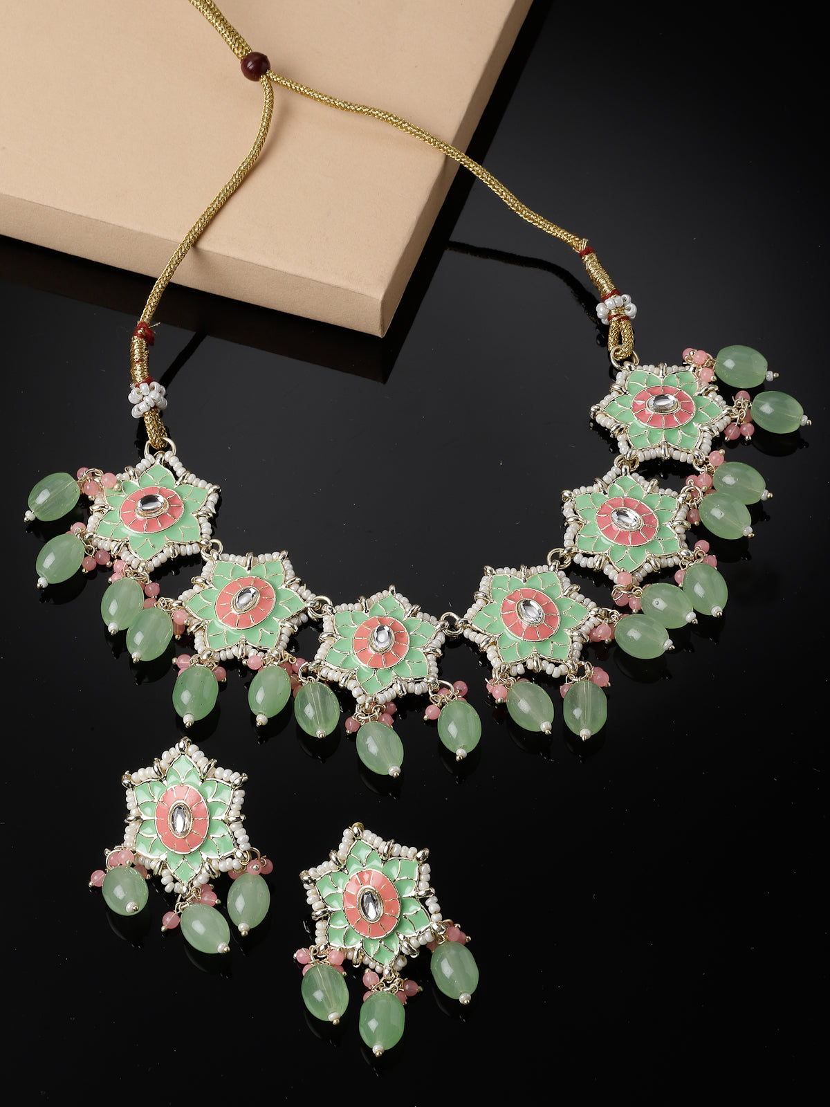 Studio Sukkhi Attractive Gold Plated Meenakari Cascading Waterfall Beads Necklace Set for Women NS105801