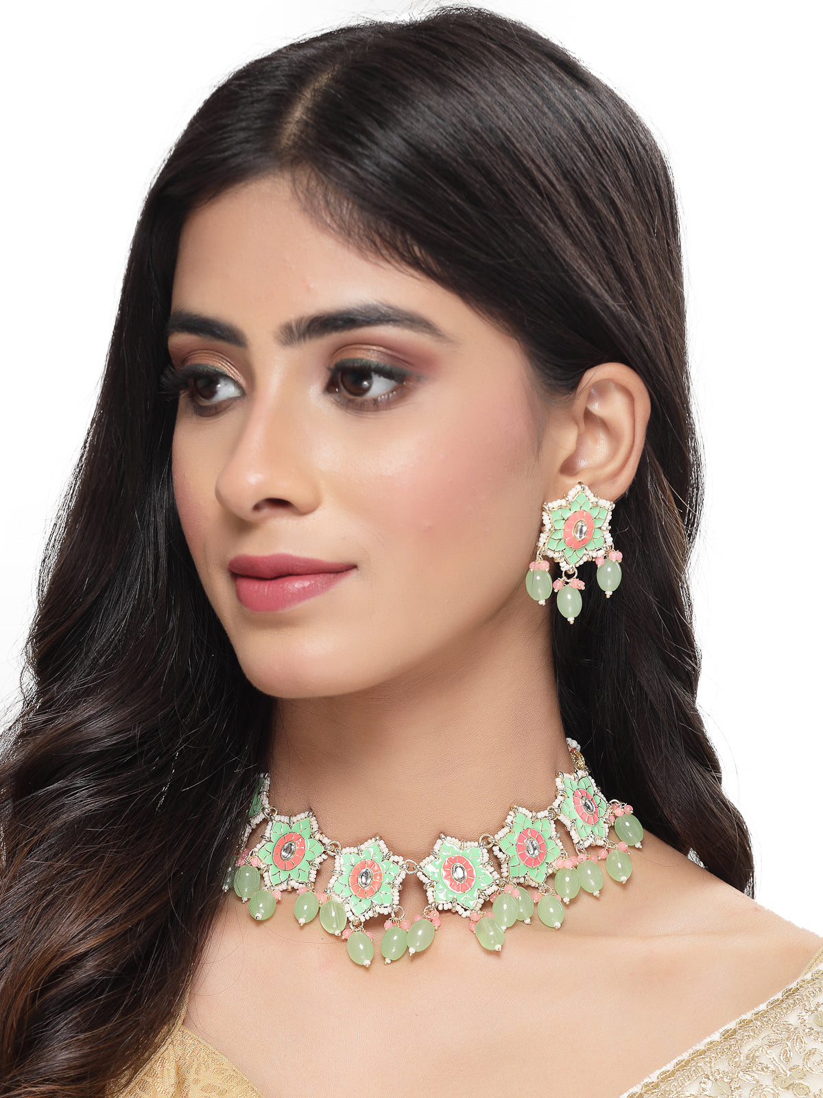 Studio Sukkhi Attractive Gold Plated Meenakari Cascading Waterfall Beads Necklace Set for Women NS105801