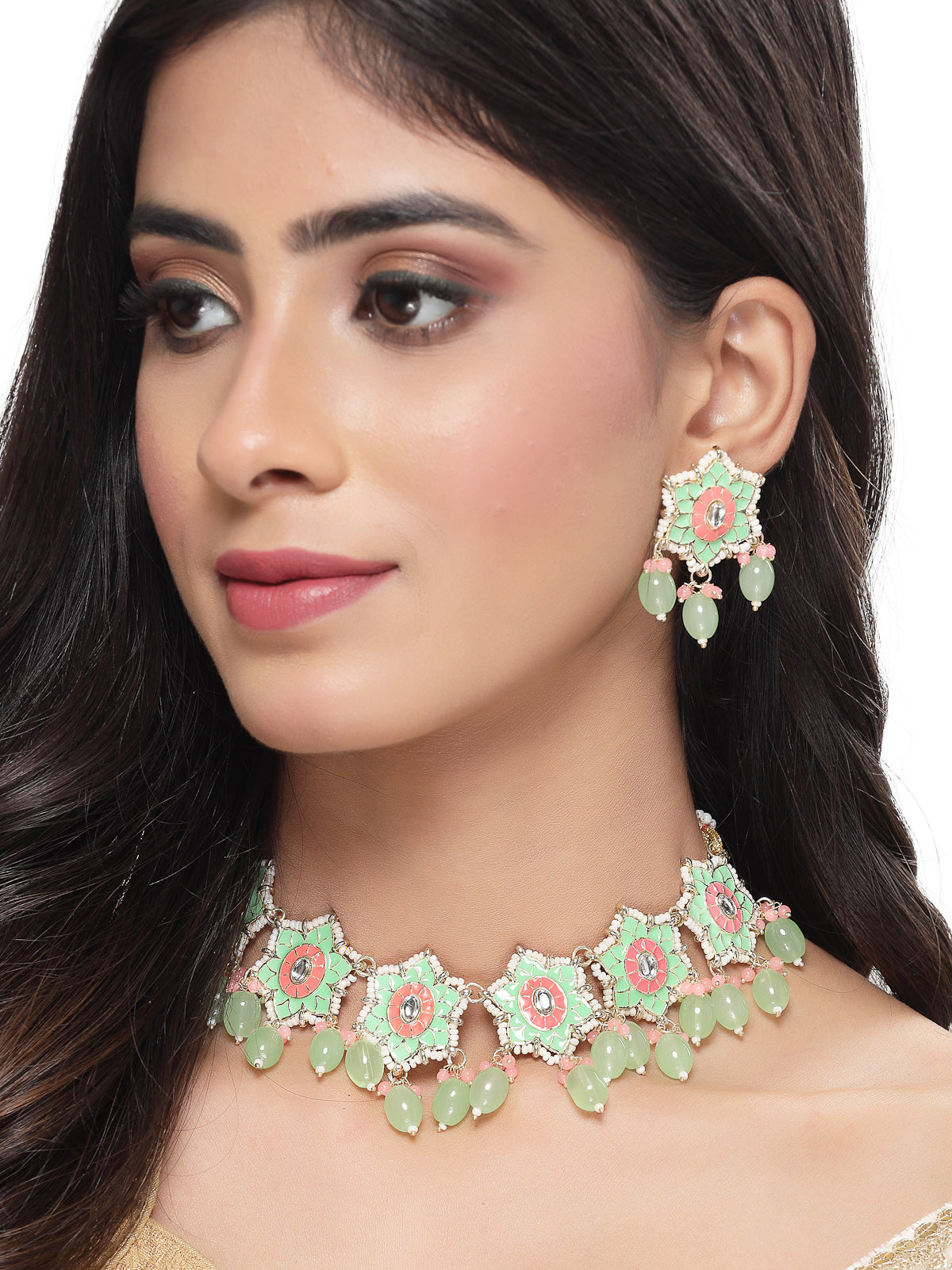 Studio Sukkhi Attractive Gold Plated Meenakari Cascading Waterfall Beads Necklace Set for Women NS105801