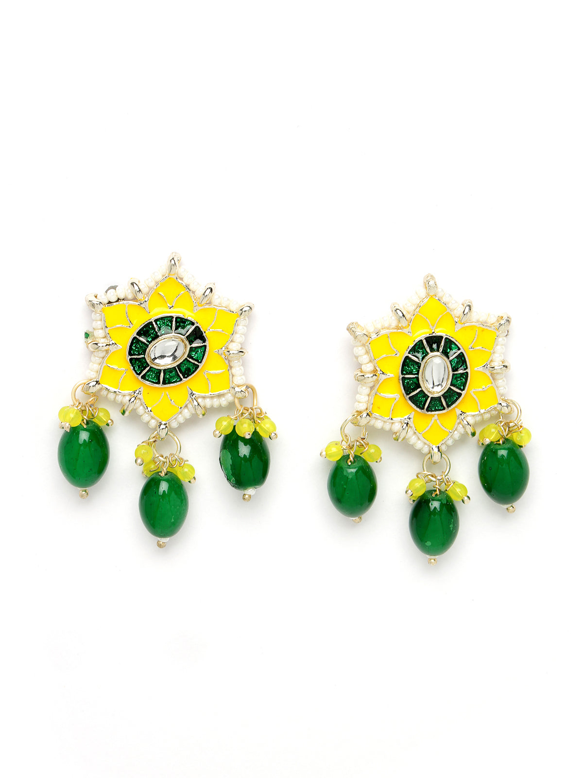 Studio Sukkhi Divine Gold Plated Yellow & Green Beads Cluster Drops Kundan Choker Necklace Set For Women NS105802