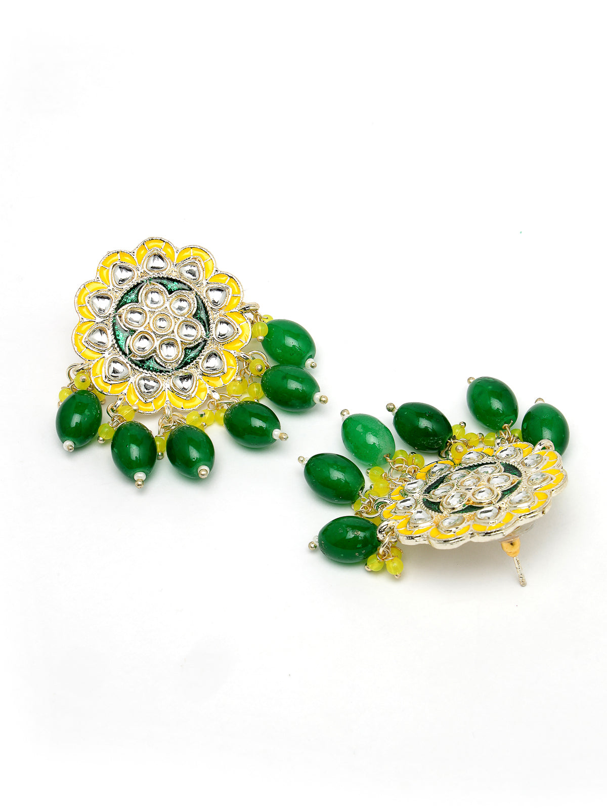 Studio Sukkhi Pretty Gold Plated Yellow & Green Beads Cluster Drops Kundan Choker Necklace Set For Women NS105803