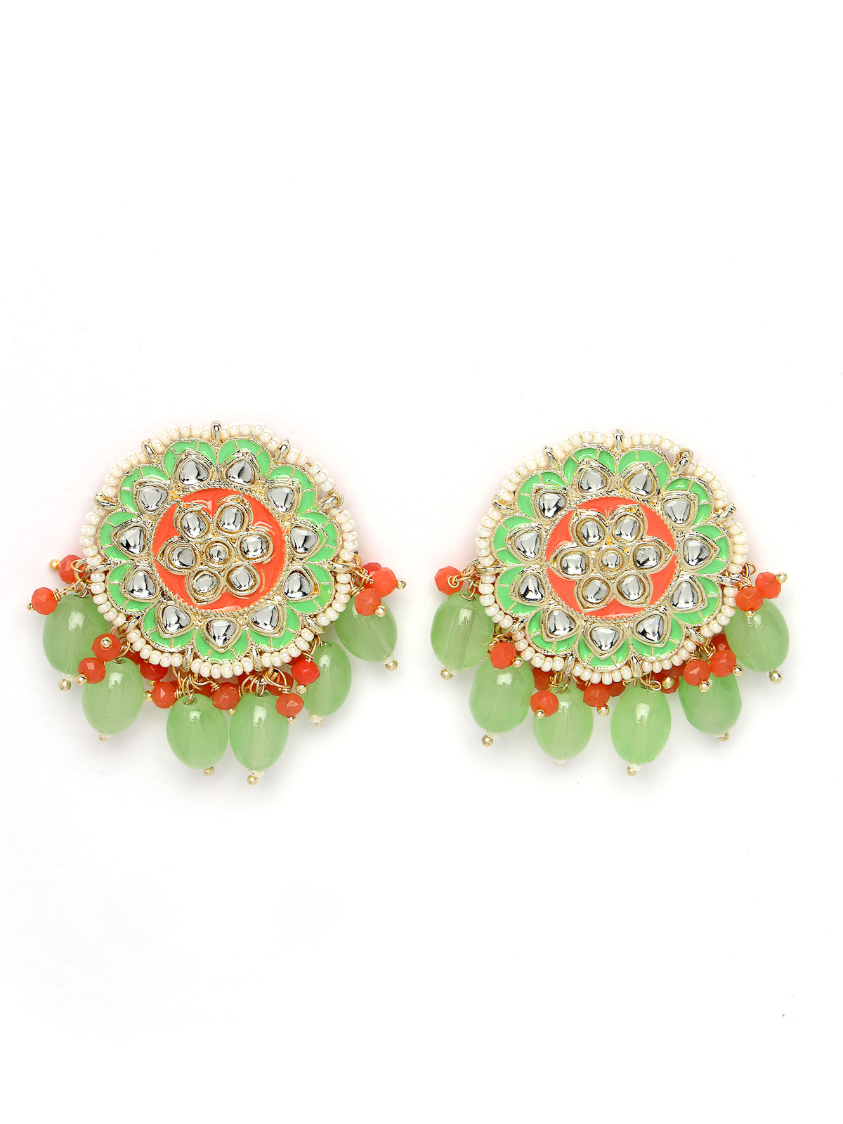 Studio Sukkhi Flawless Gold Plated Mint Green & Red Beads Beads Cluster Drops Kundan Choker Necklace Earring Set For Women NS105804
