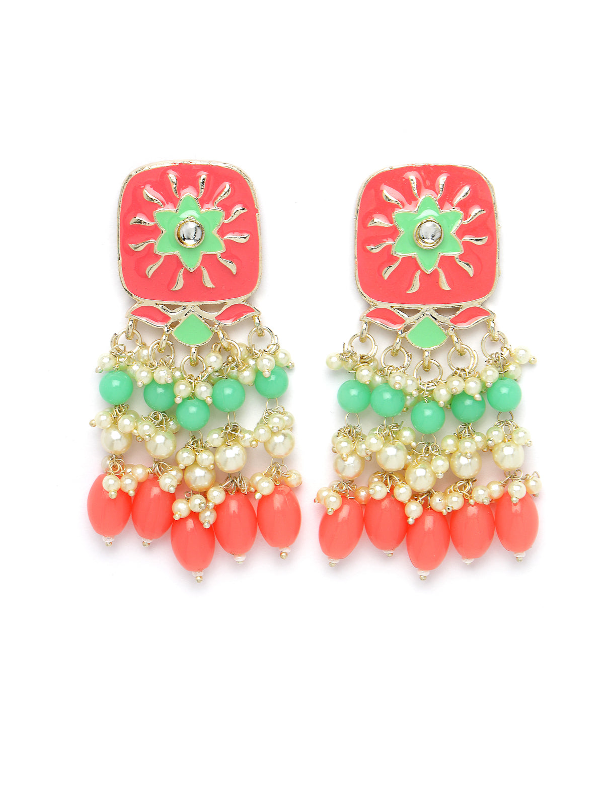 Studio Sukkhi Aesthetic Gold Plated Pink & Mint Green Enamel Choker Necklace Set For Women NS105806