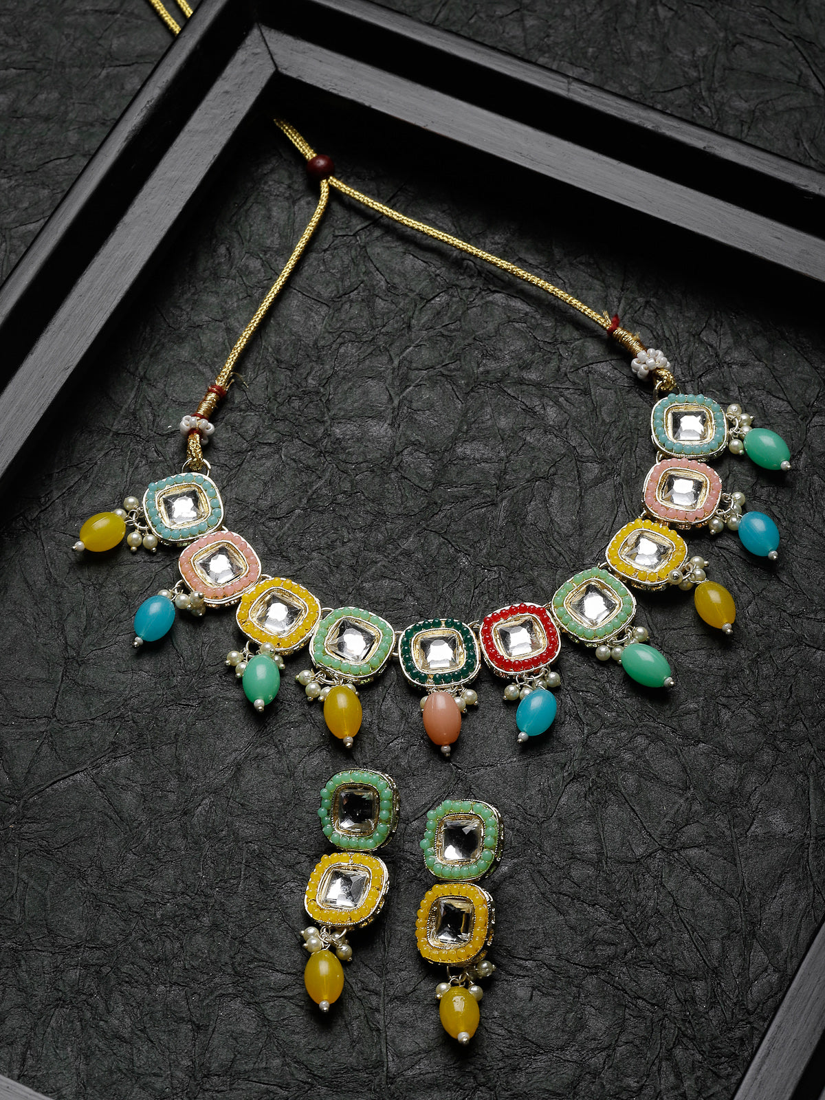 Studio Sukkhi Drop-Dead Gold Plated Multi Stone & Beads Choker Necklace Set For Women NS105808