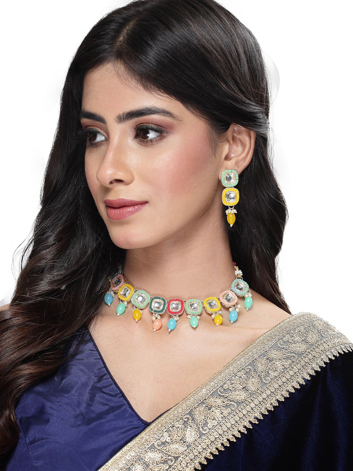 Studio Sukkhi Drop-Dead Gold Plated Multi Stone & Beads Choker Necklace Set For Women NS105808