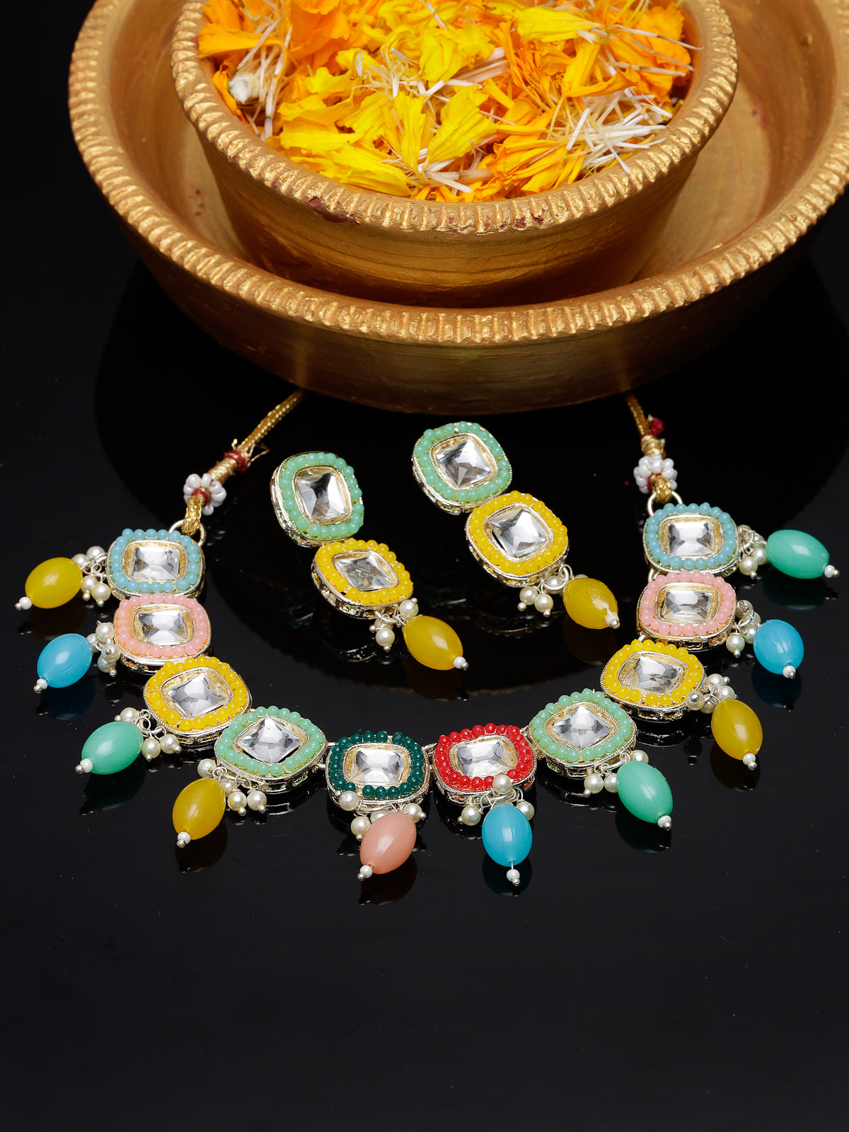 Studio Sukkhi Drop-Dead Gold Plated Multi Stone & Beads Choker Necklace Set For Women NS105808