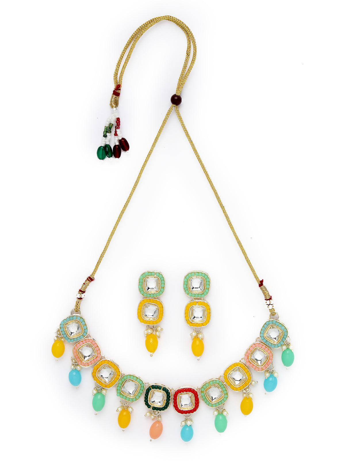 Studio Sukkhi Drop-Dead Gold Plated Multi Stone & Beads Choker Necklace Set For Women NS105808