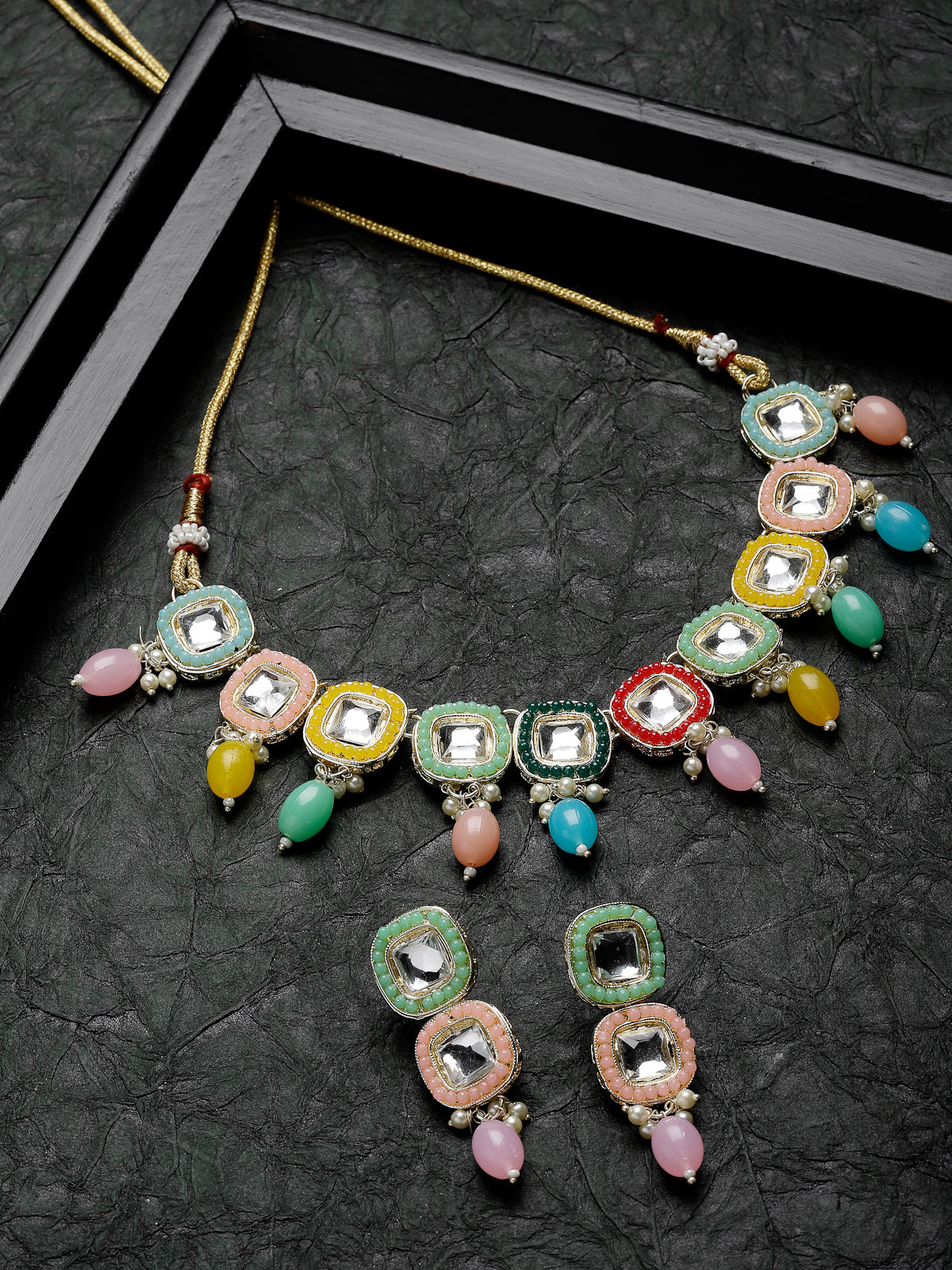 Studio Sukkhi Fanciable Gold Plated Multi Stone & Beads Choker Necklace Set For Women NS105809