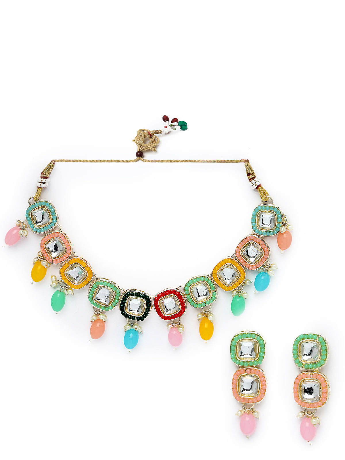 Studio Sukkhi Fanciable Gold Plated Multi Stone & Beads Choker Necklace Set For Women NS105809