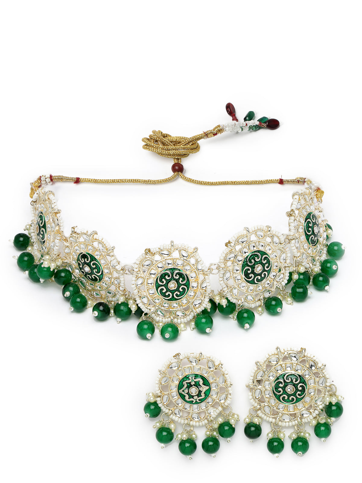 Studio Sukkhi Beddable Gold Plated Green Kundan & Beads Choker Necklace Set For Women NS105810