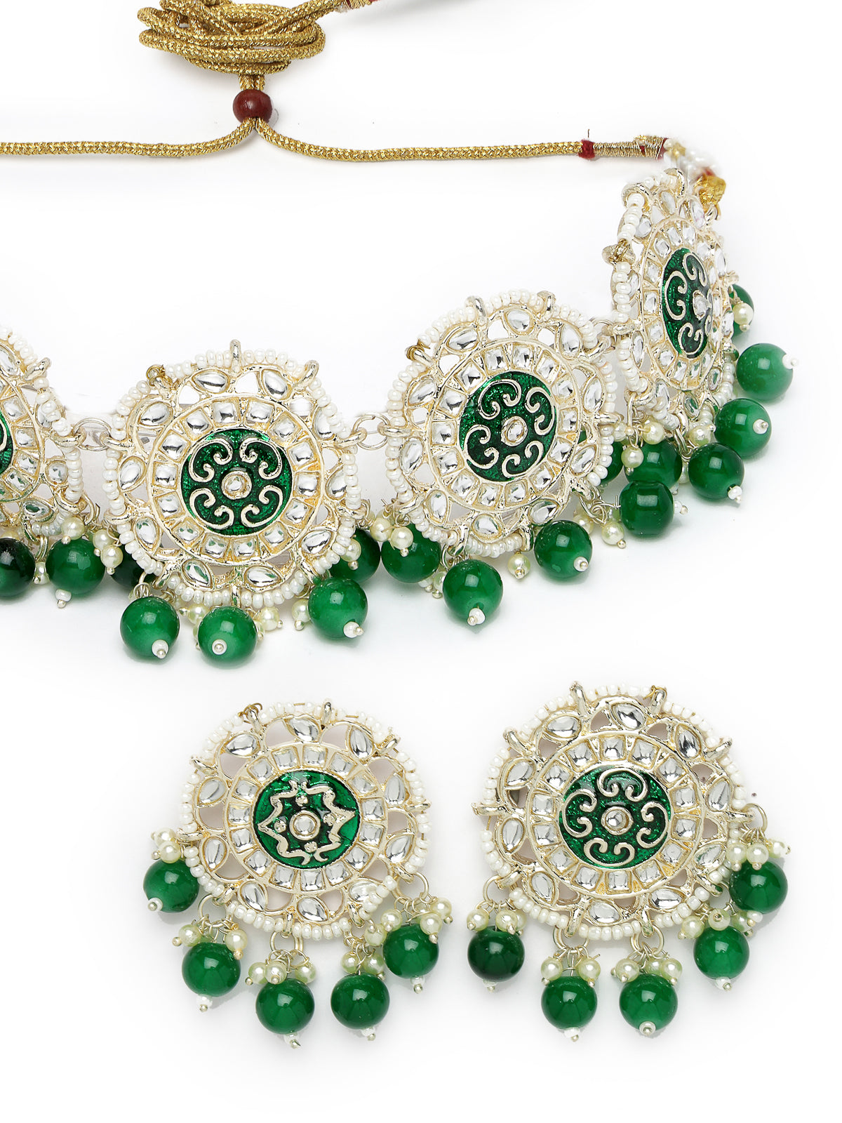 Studio Sukkhi Beddable Gold Plated Green Kundan & Beads Choker Necklace Set For Women NS105810