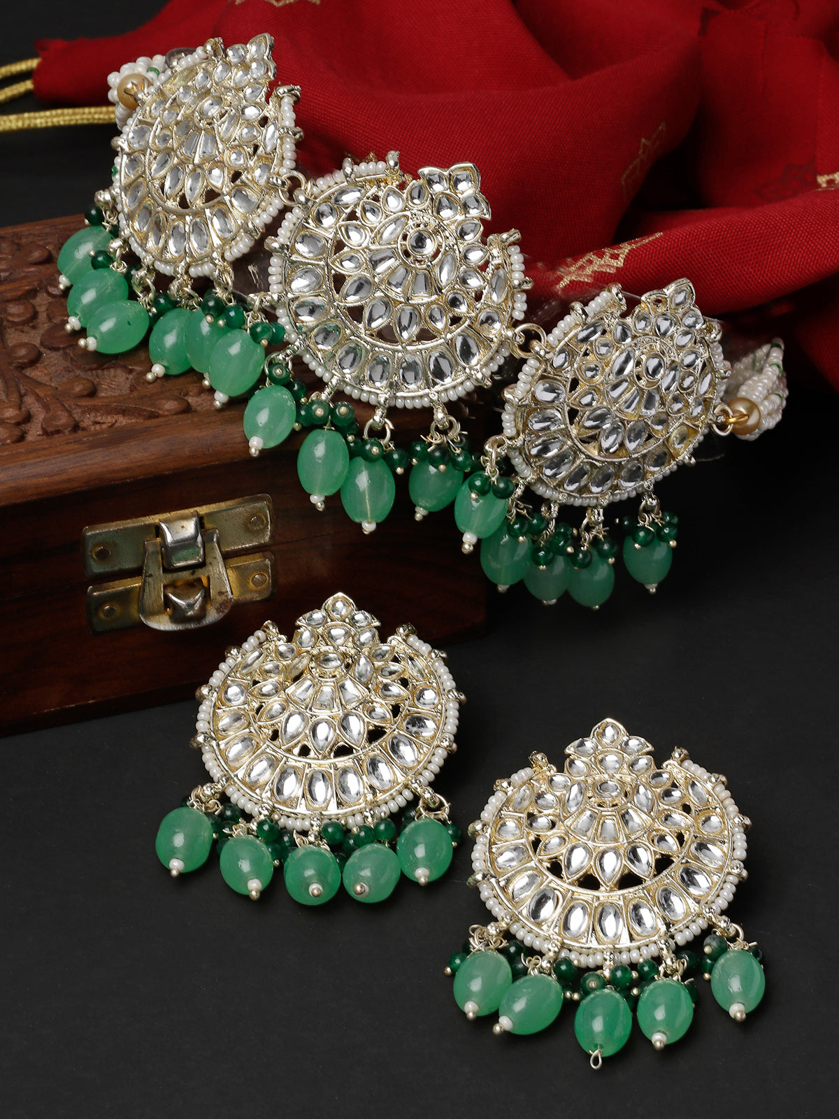 Studio Sukkhi Easy Gold Plated Green Kundan & Beads Choker Necklace Set For Women NS105811