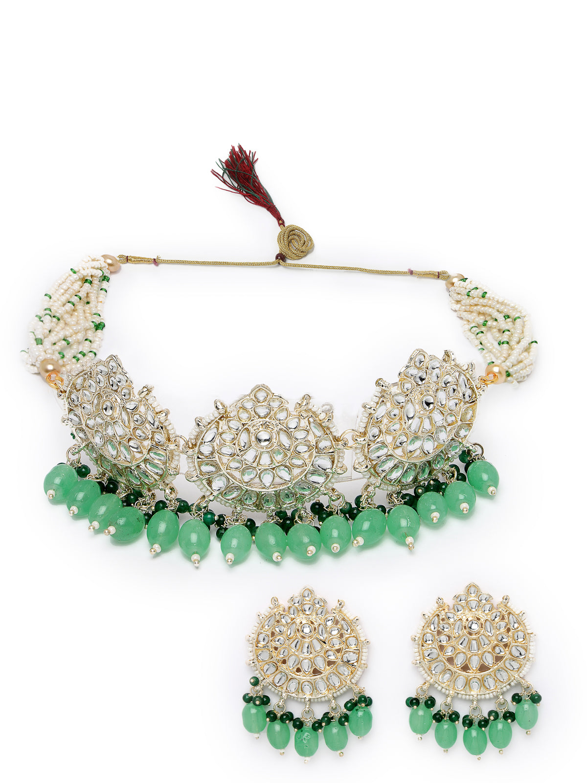 Studio Sukkhi Easy Gold Plated Green Kundan & Beads Choker Necklace Set For Women NS105811