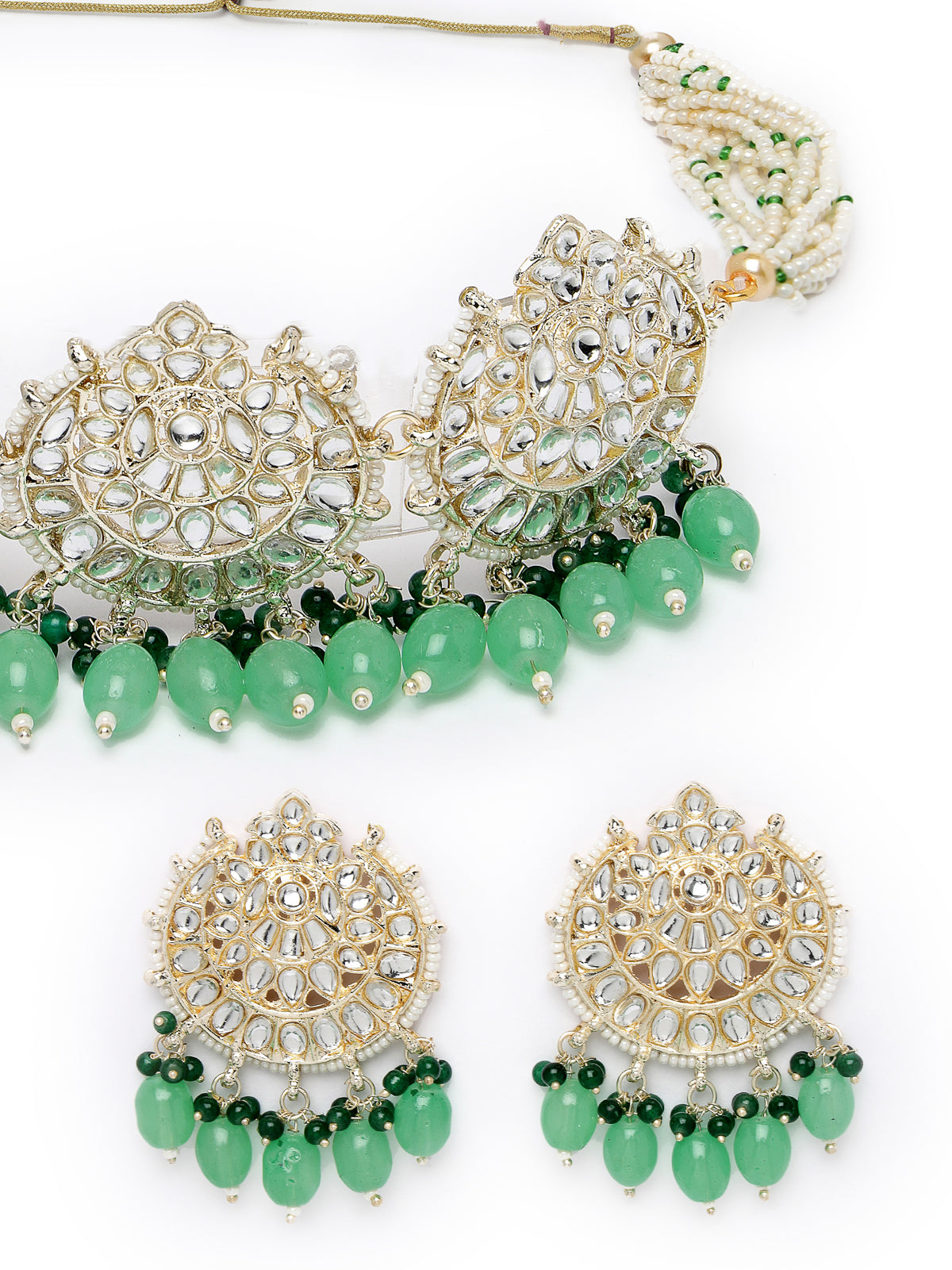 Studio Sukkhi Easy Gold Plated Green Kundan & Beads Choker Necklace Set For Women NS105811