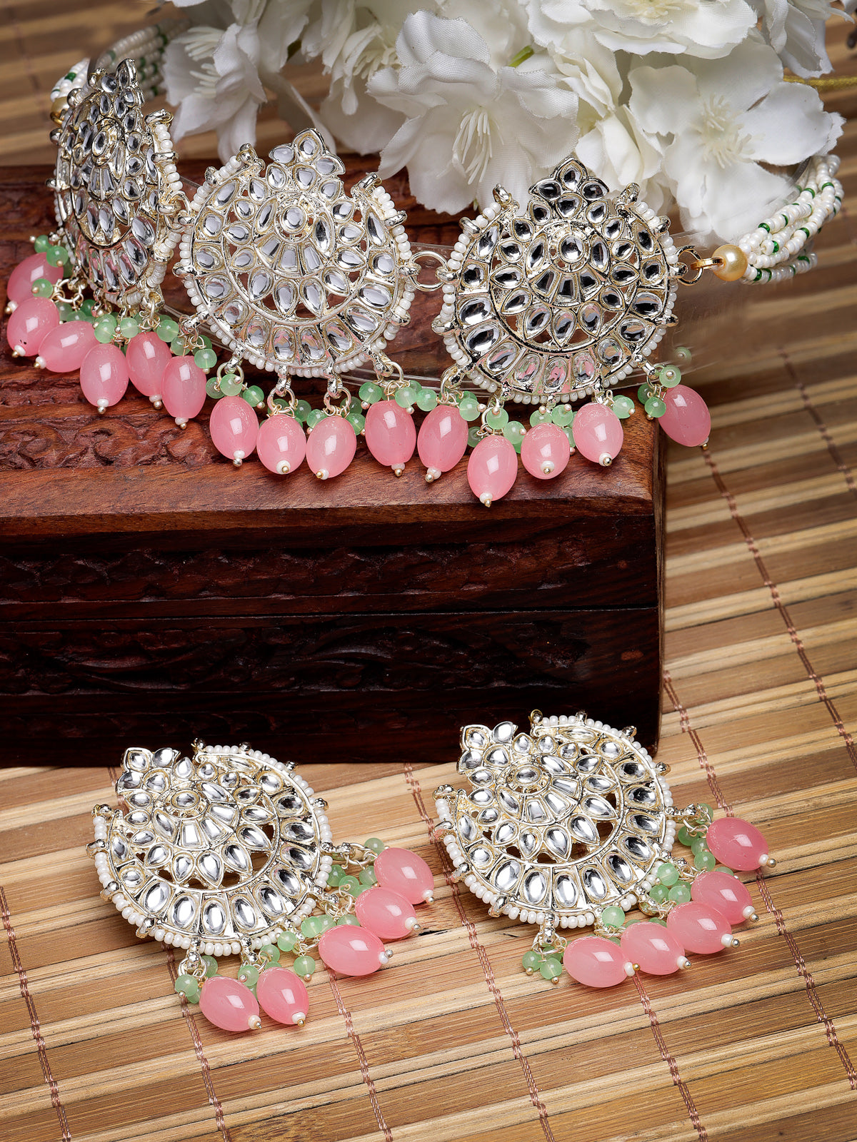 Studio Sukkhi Glam Gold Plated Pink Kundan & Beads Choker Necklace Set For Women NS105812