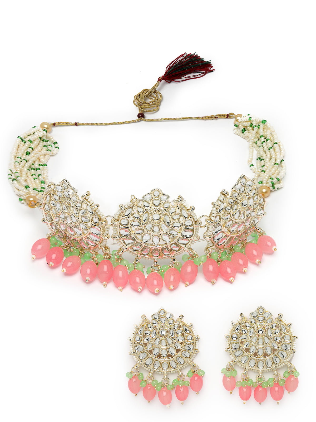Studio Sukkhi Glam Gold Plated Pink Kundan & Beads Choker Necklace Set For Women NS105812