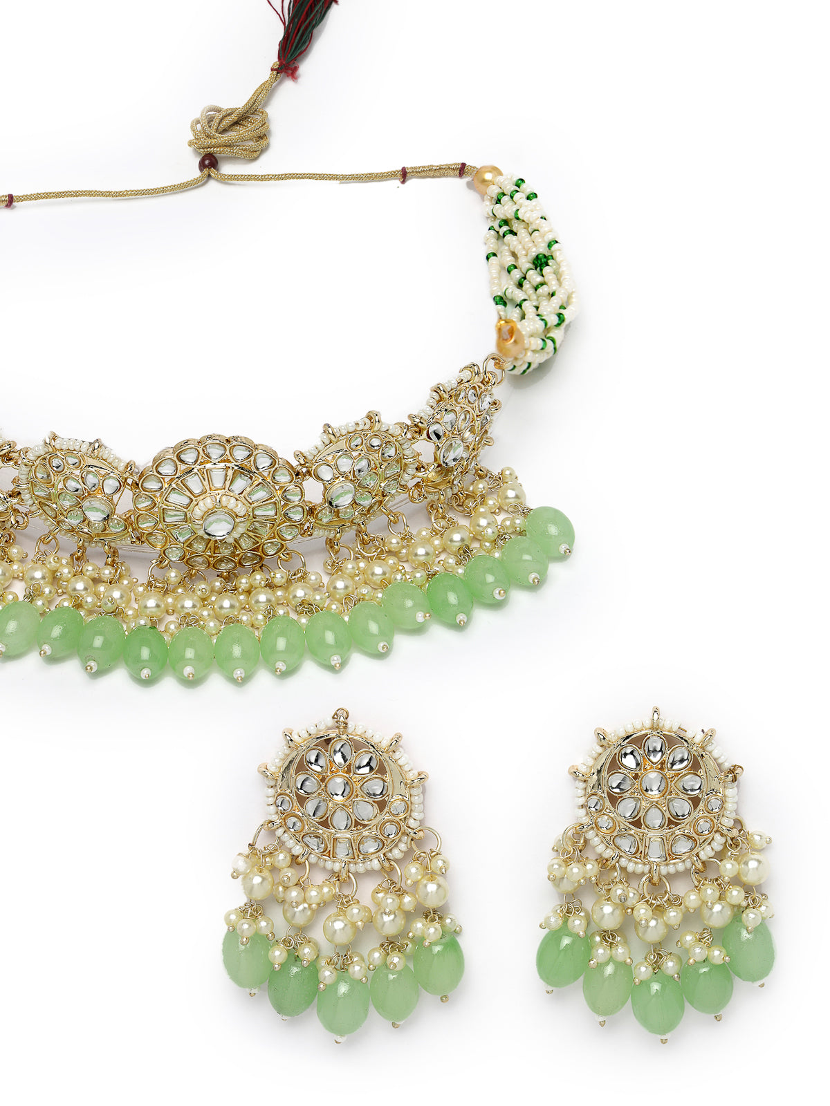 Studio Sukkhi Artisanal Gold Plated Mint Green Kundan & Beads Choker Necklace Set For Women NS105813
