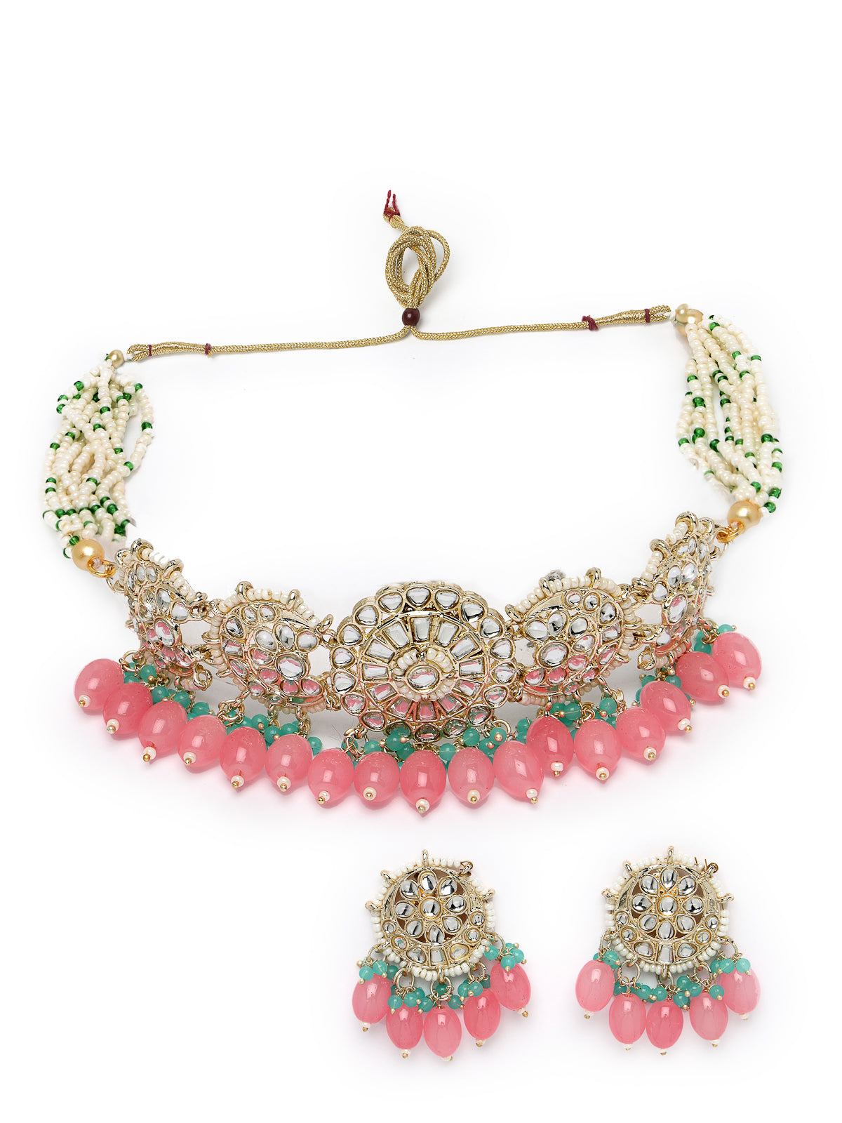 Studio Sukkhi All-Season Gold Plated Pink Kundan & Beads Choker Necklace Set For Women NS105814