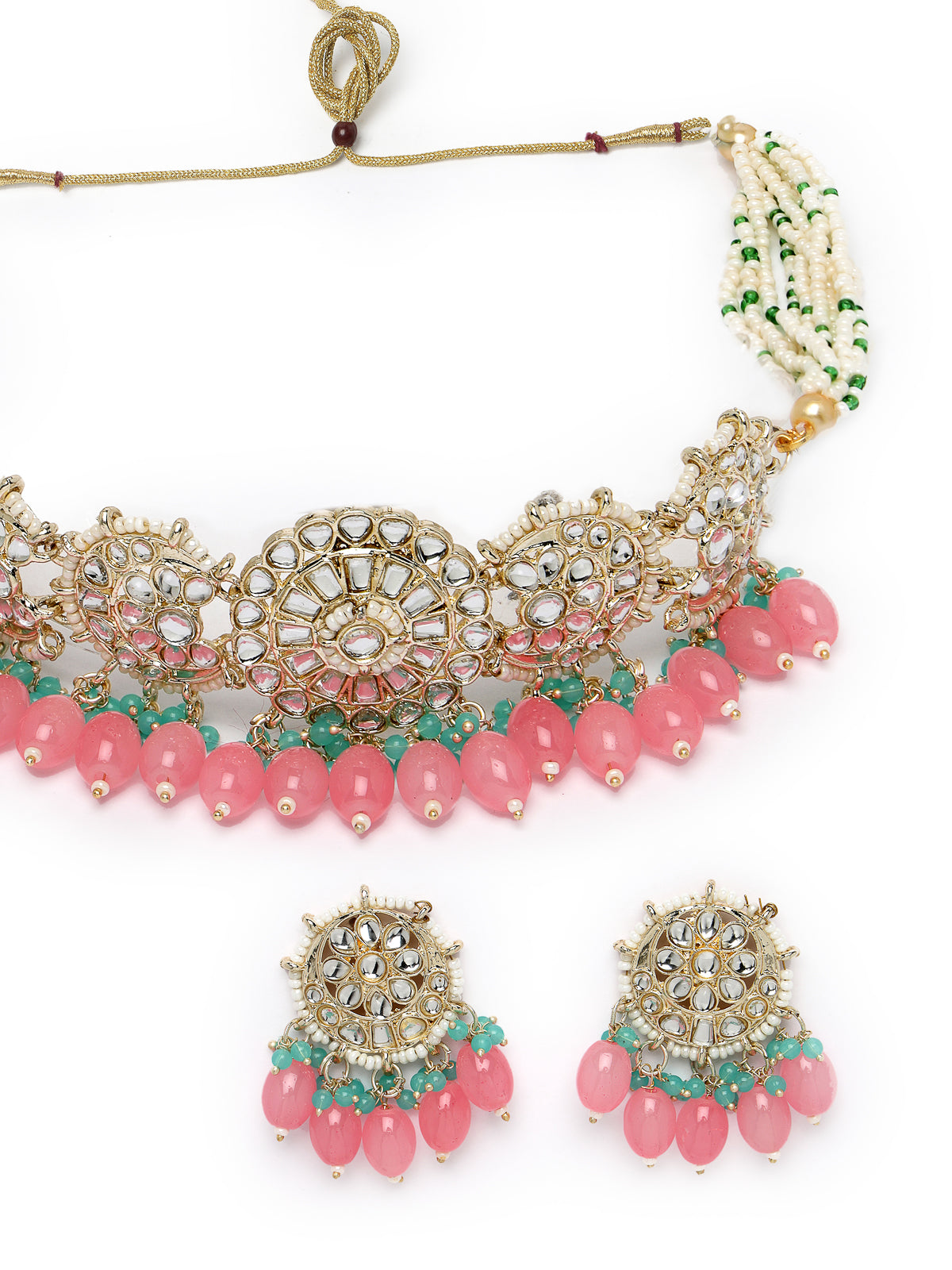 Studio Sukkhi All-Season Gold Plated Pink Kundan & Beads Choker Necklace Set For Women NS105814