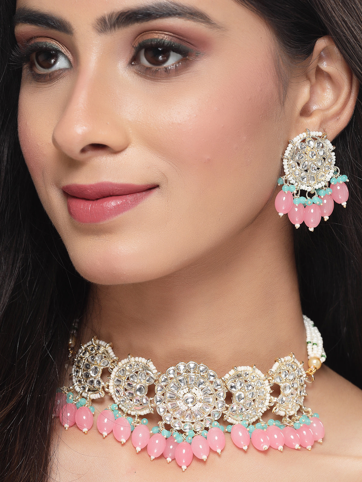 Studio Sukkhi All-Season Gold Plated Pink Kundan & Beads Choker Necklace Set For Women NS105814