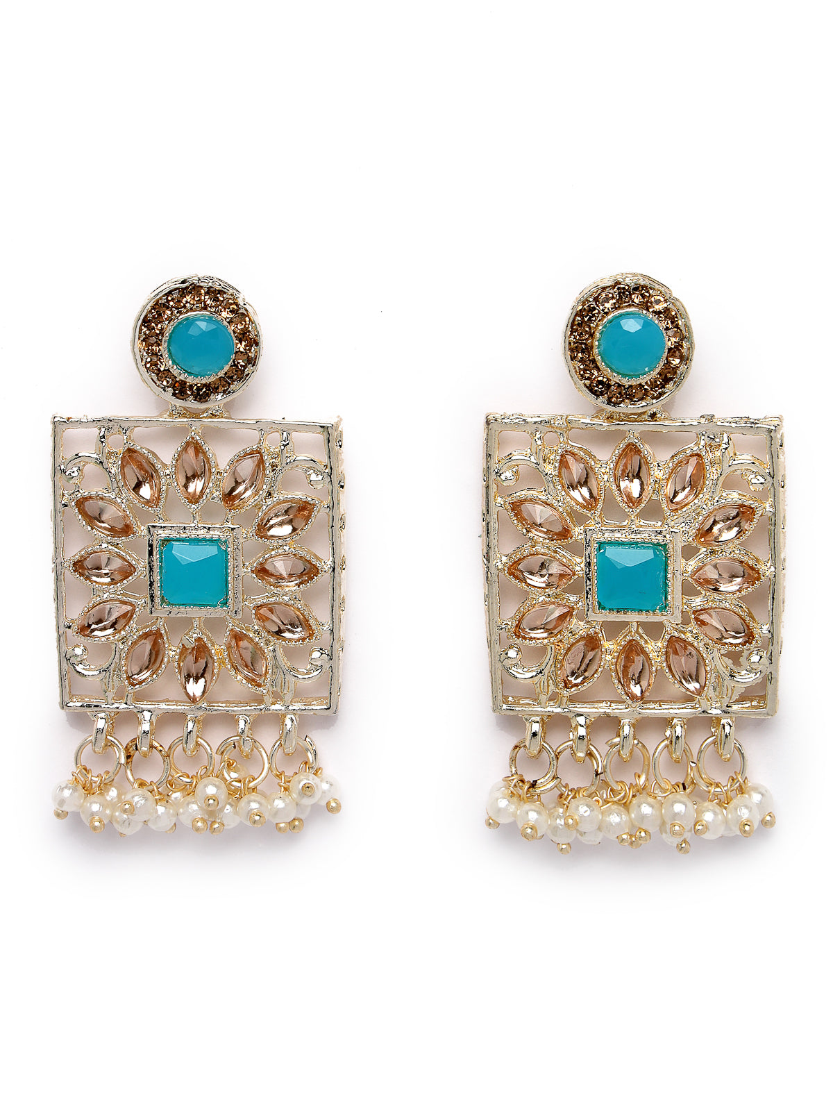 Studio Sukkhi Lovely Gold Plated Aqua Blue Kundan & Beads Choker Necklace Set For Women NS105816