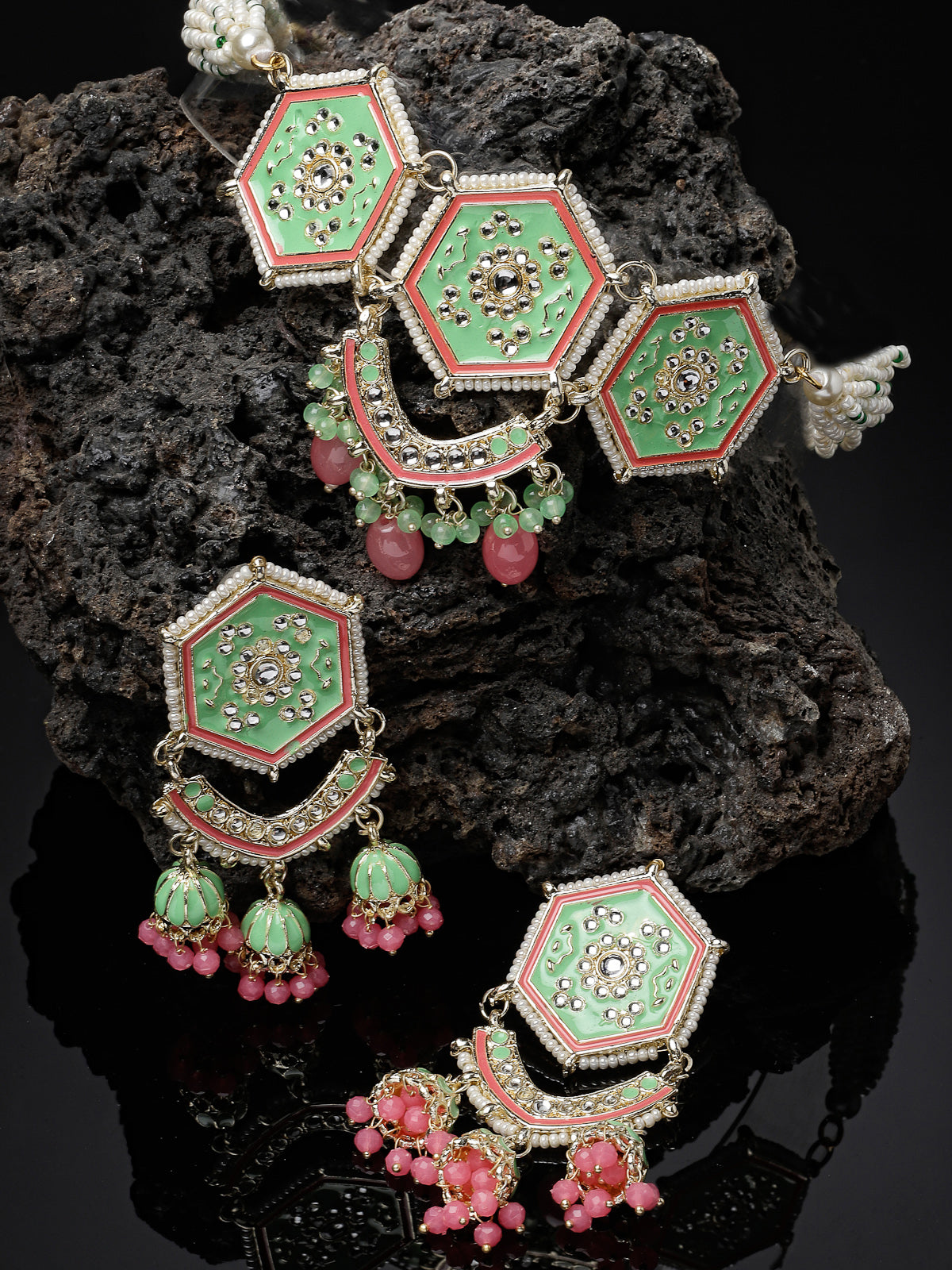 Studio Sukkhi Smashing Gold Plated Mint Green Kundan & Beads Choker Necklace Set For Women NS105821