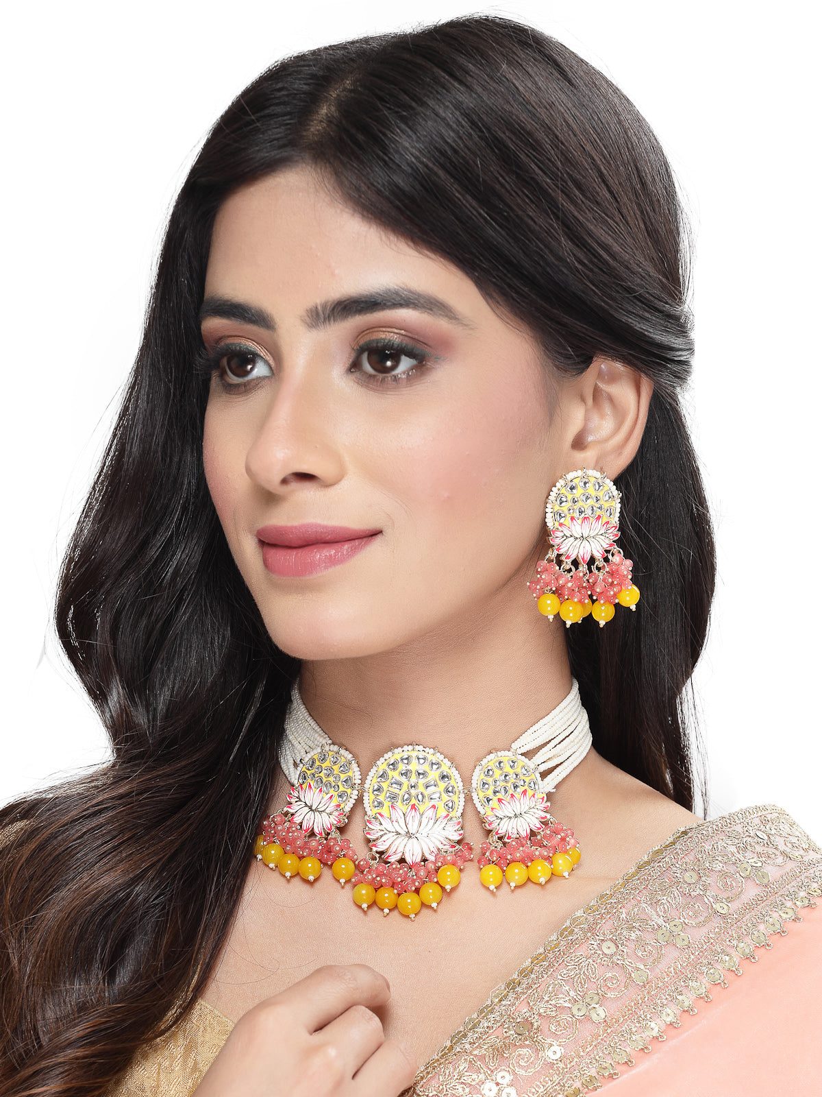 Studio Sukkhi Dazzling Gold Plated Yellow Kundan & Beads Choker Necklace Set For Women NS105822