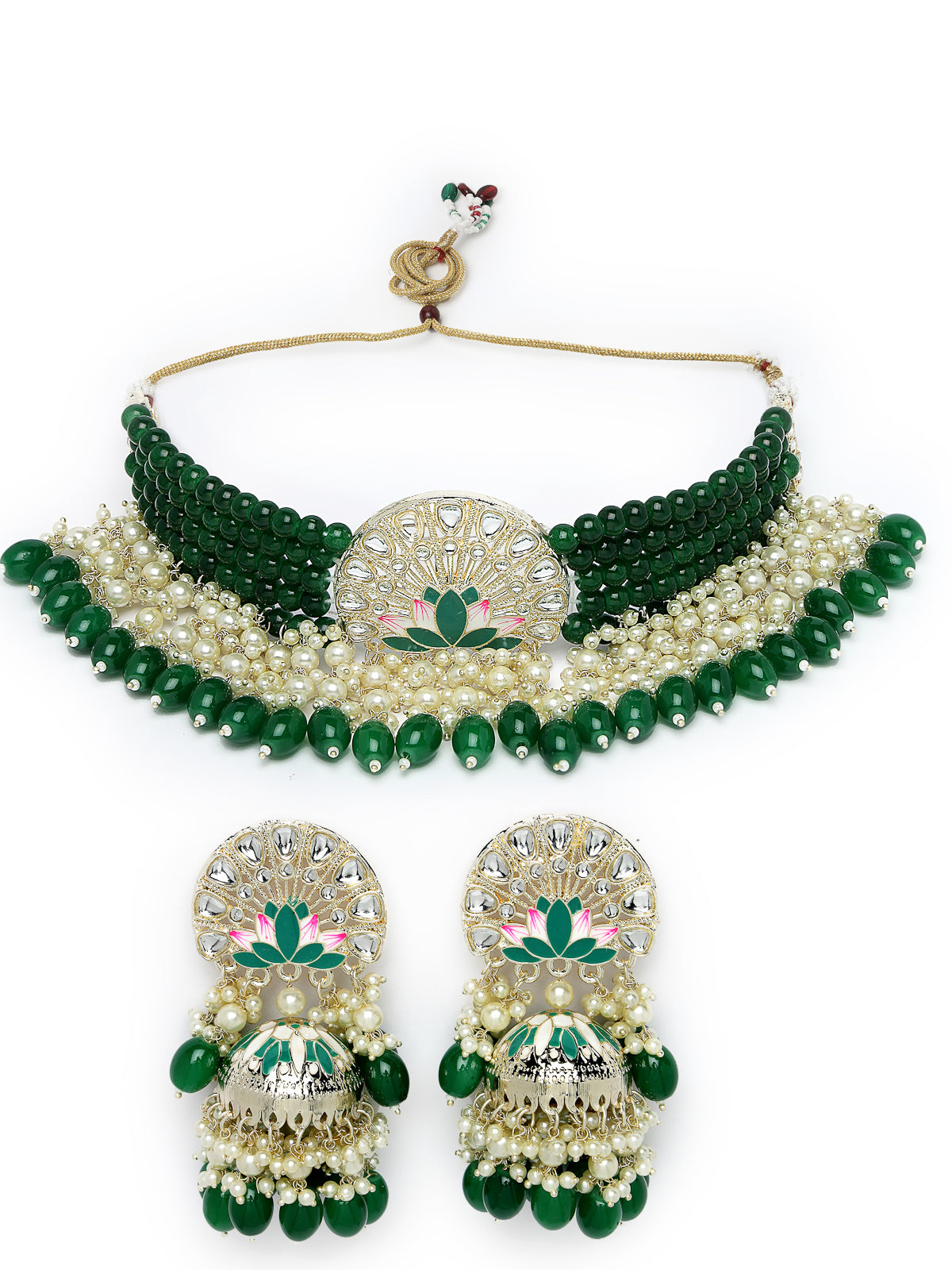 Studio Sukkhi Heavenly Gold Plated Green Kundan & Beads Choker Necklace Set For Women NS105824