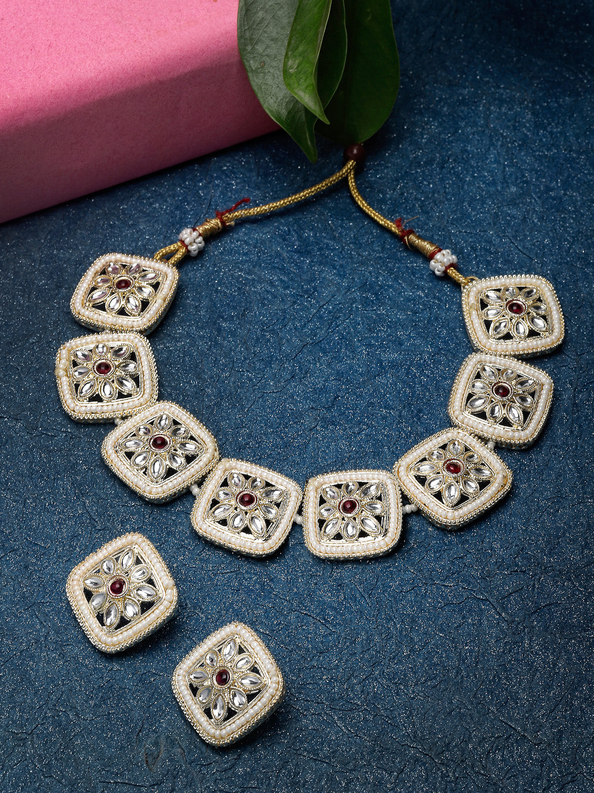 Studio Sukkhi Ravishing Gold Plated White Kundan & Beads Choker Necklace Set For Women NS105825