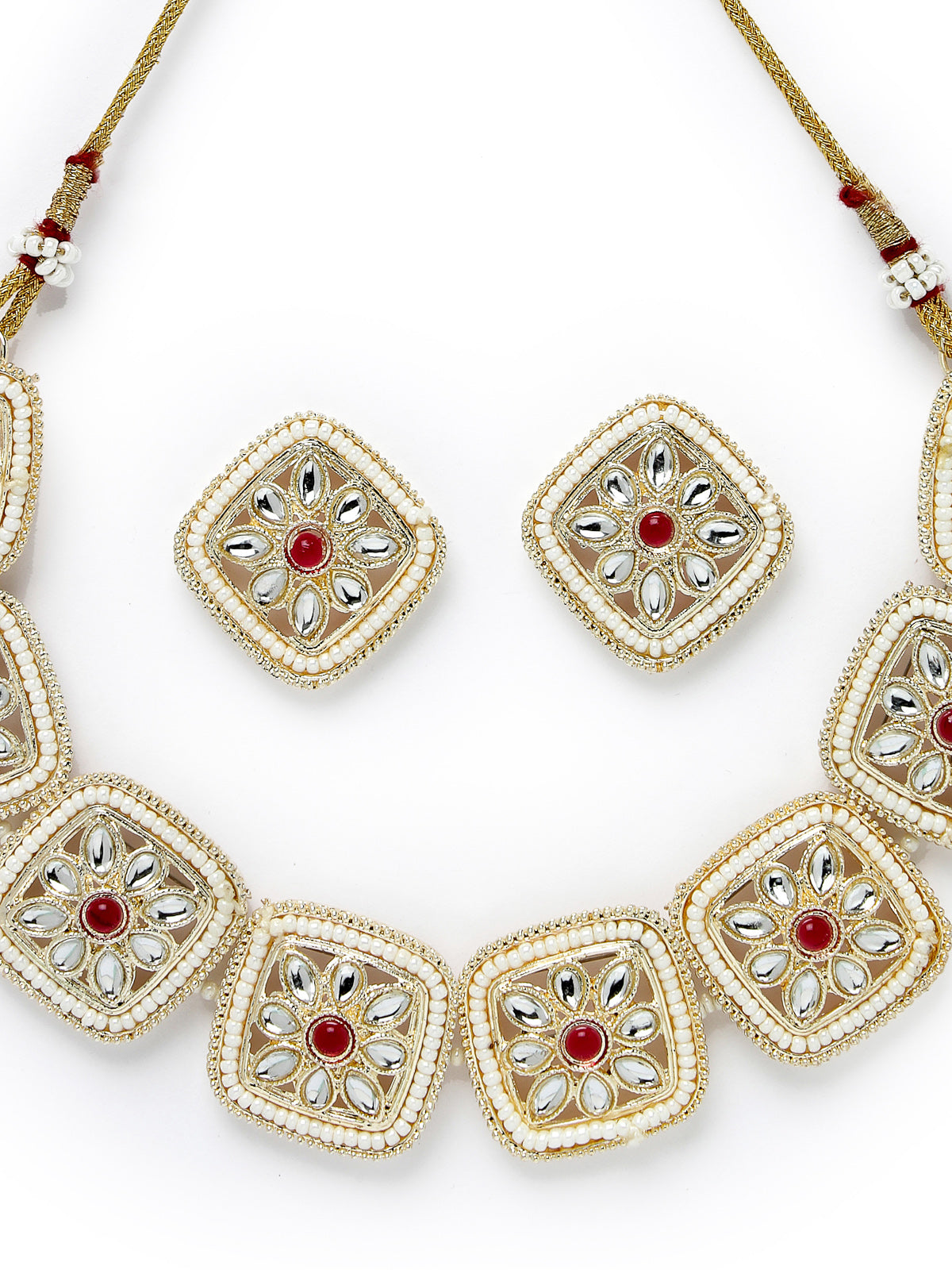Studio Sukkhi Ravishing Gold Plated White Kundan & Beads Choker Necklace Set For Women NS105825