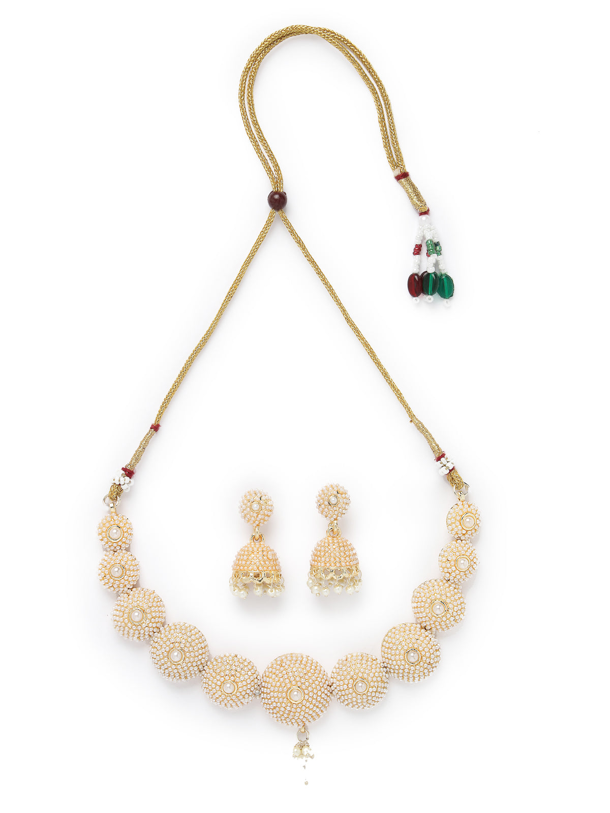 Studio Sukkhi Creative Gold Plated White Beads Choker Necklace Set For Women NS105826