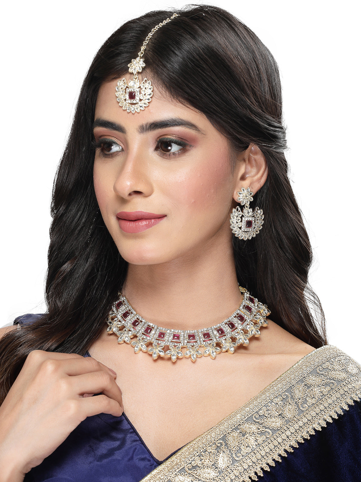Studio Sukkhi Gorgeous Gold Plated Purple Kundan Choker Necklace Set For Women NS105827
