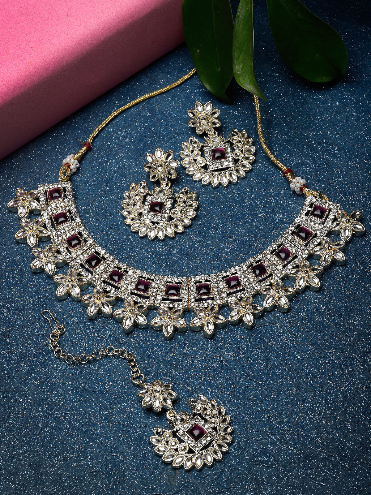 Studio Sukkhi Gorgeous Gold Plated Purple Kundan Choker Necklace Set For Women NS105827