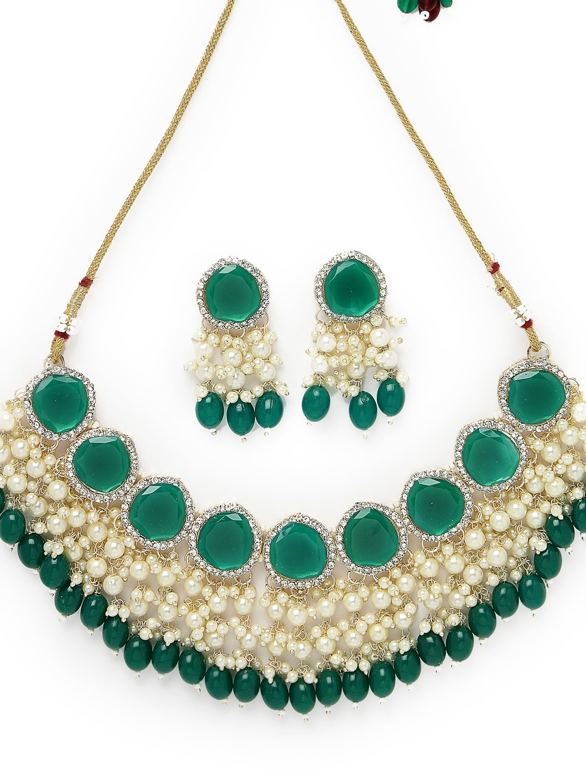 Studio Sukkhi Sparkling Gold Plated Green Kundan & Beads Choker Necklace Set For Women NS105829