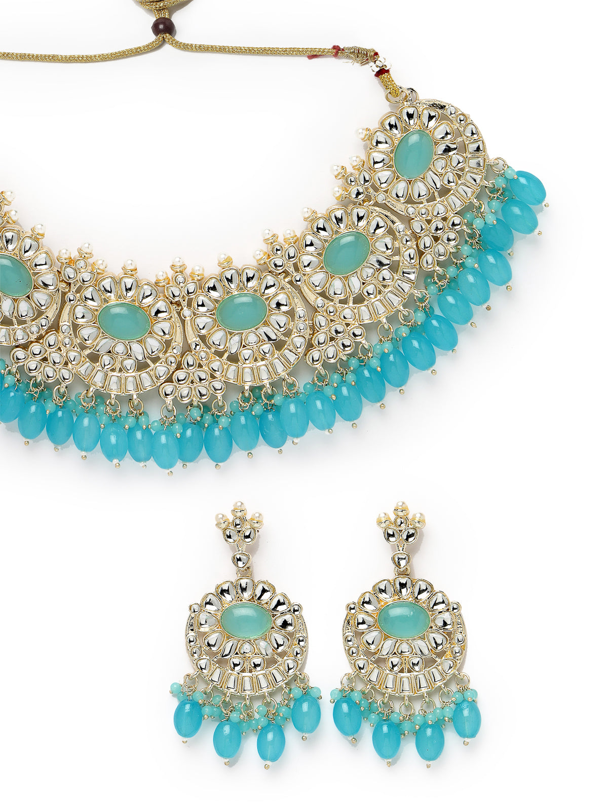 Studio Sukkhi Winsome Gold Plated Aqua Blue Kundan & Beads Choker Necklace Set For Women NS105830