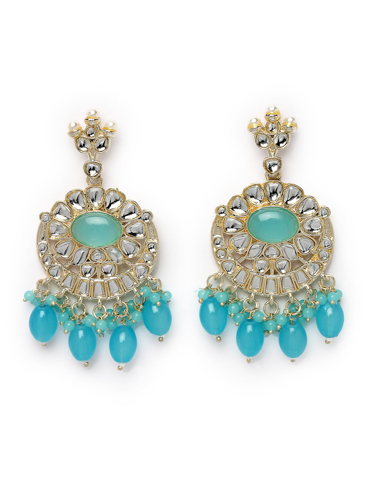 Studio Sukkhi Winsome Gold Plated Aqua Blue Kundan & Beads Choker Necklace Set For Women NS105830